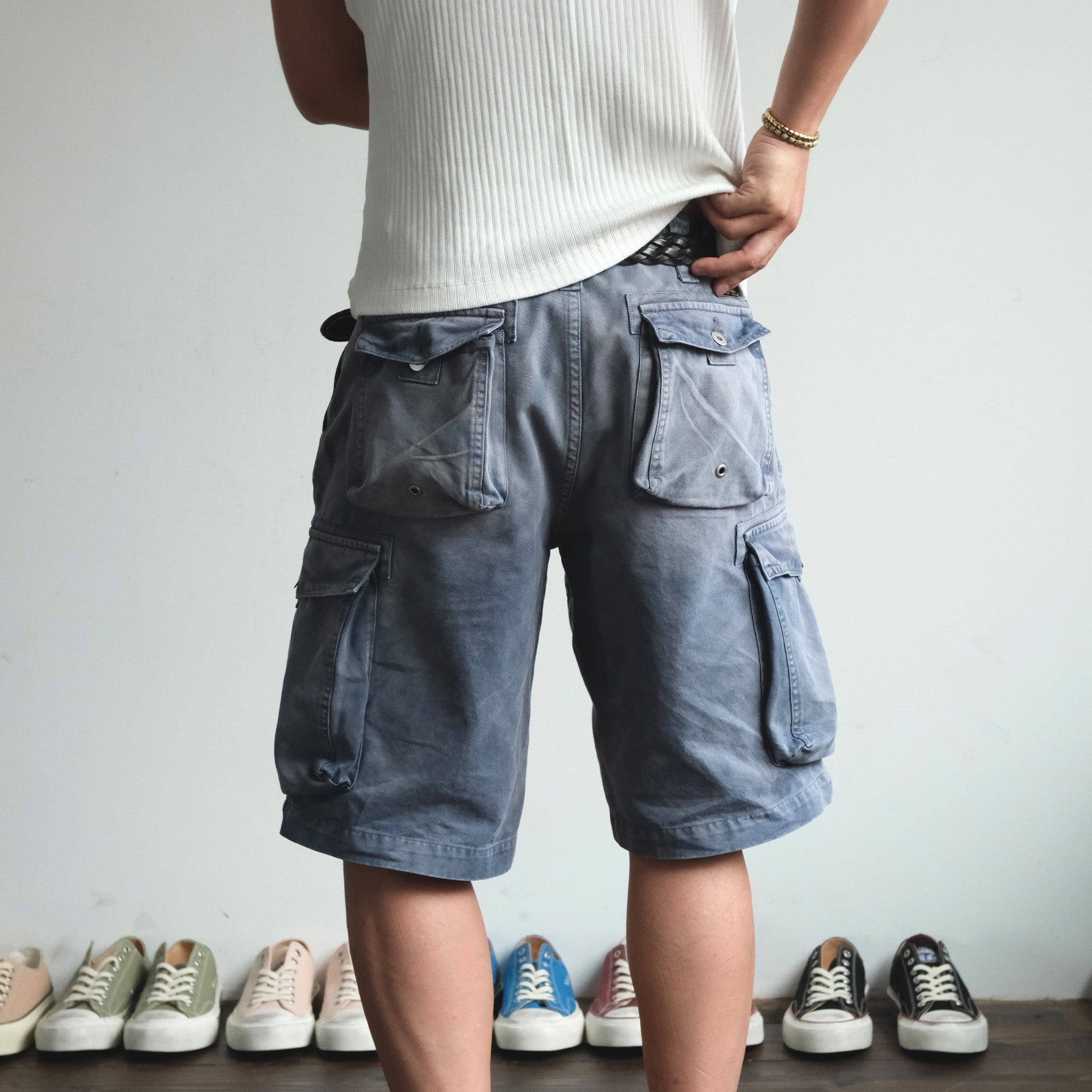NEIGBORL Washed Sulfur-Dyed Multi-Pocket Cargo Shorts, premium urban and streetwear designers apparel on PROJECTISR.com, NEIGBORL