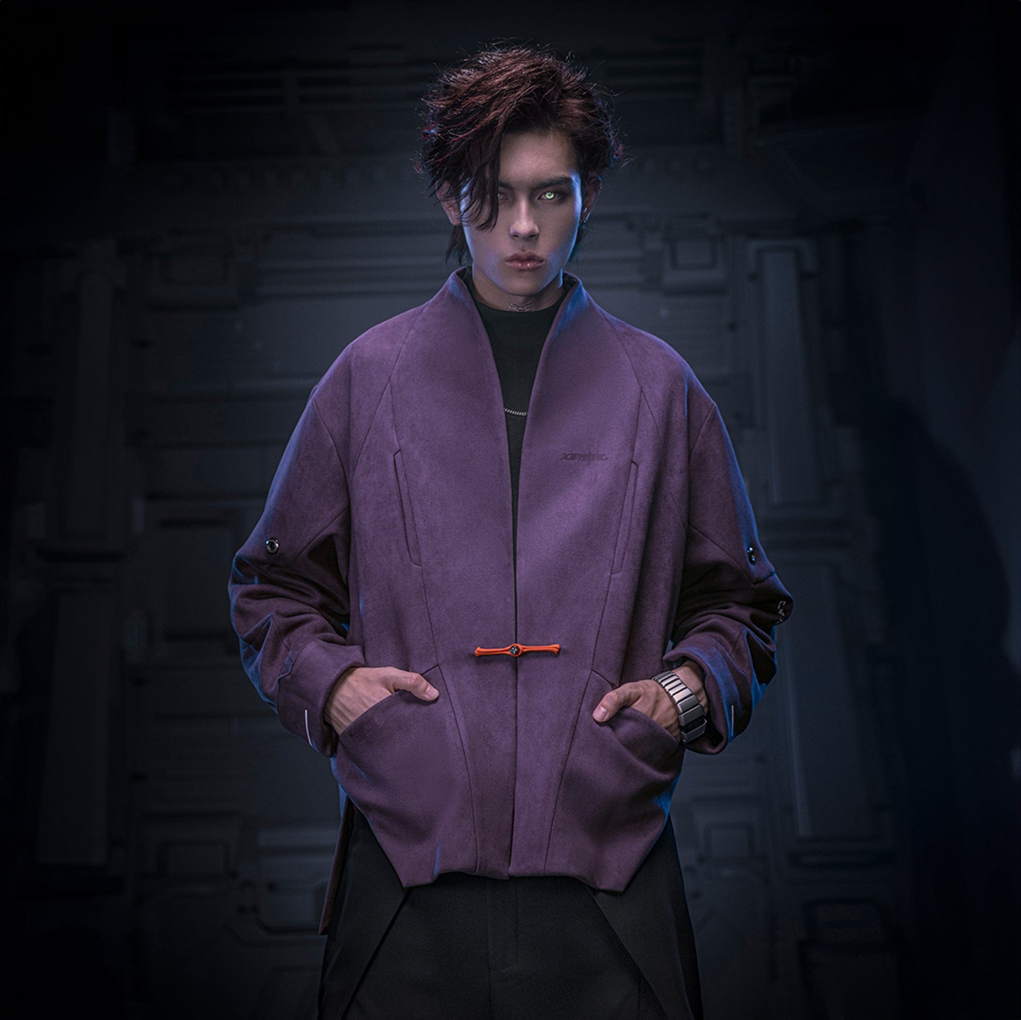 XIPHEVIL Deconstructed Utility Faux Suede Daoist Robe Purple