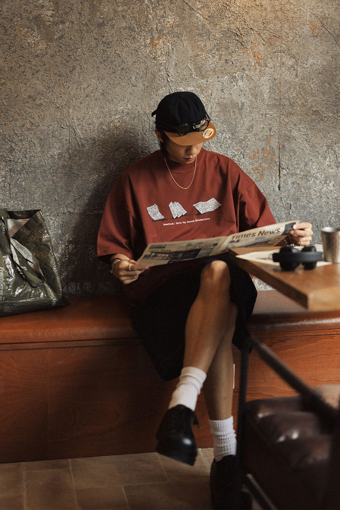 BANANA CLUB Newspaper Graphic Sorona Oversized T-Shirt, premium urban and streetwear designers apparel on PROJECTISR.com, BANANA CLUB