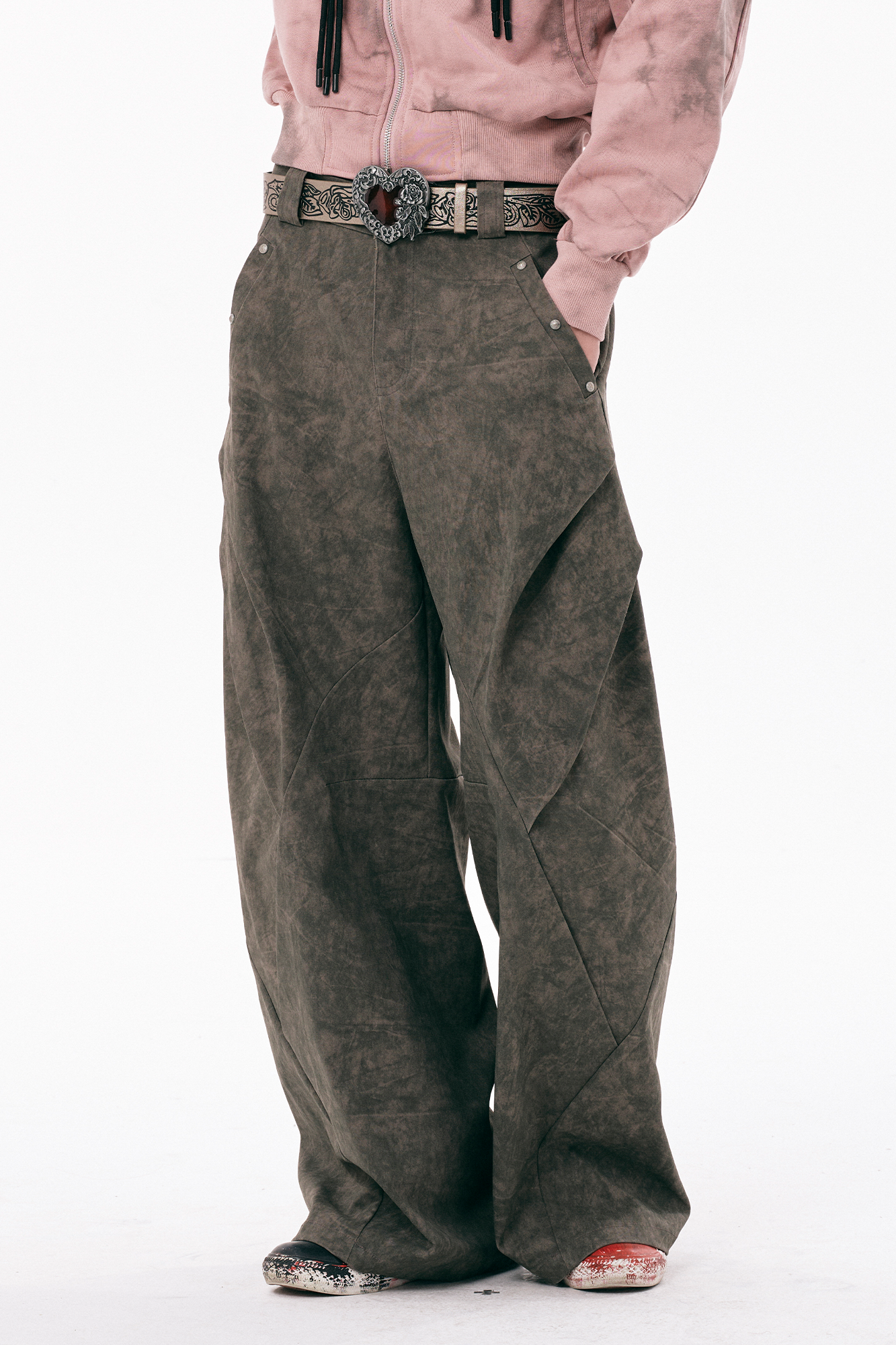 PASET Distressed Paneled Folded Curved Pants