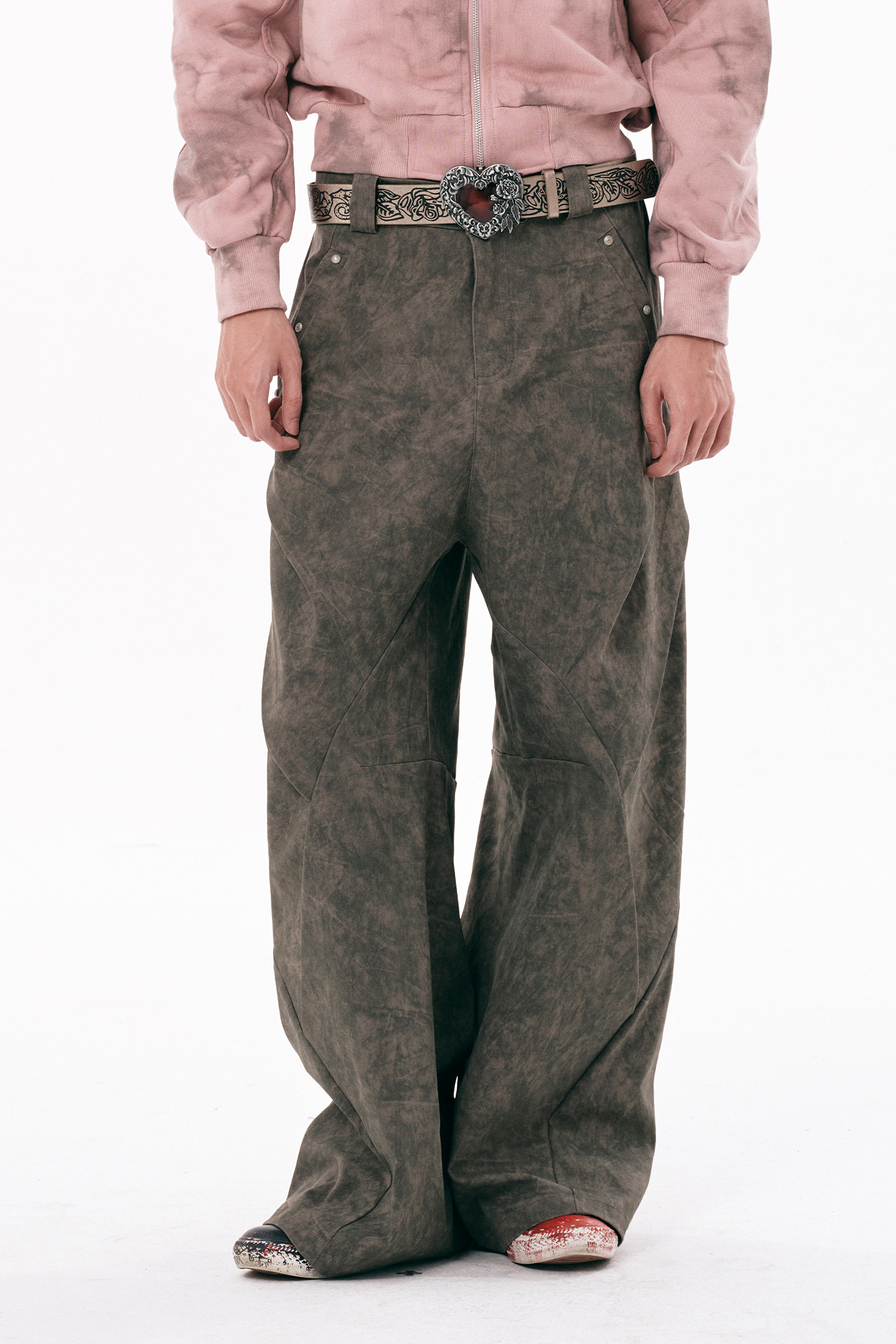 PASET Distressed Paneled Folded Curved Pants