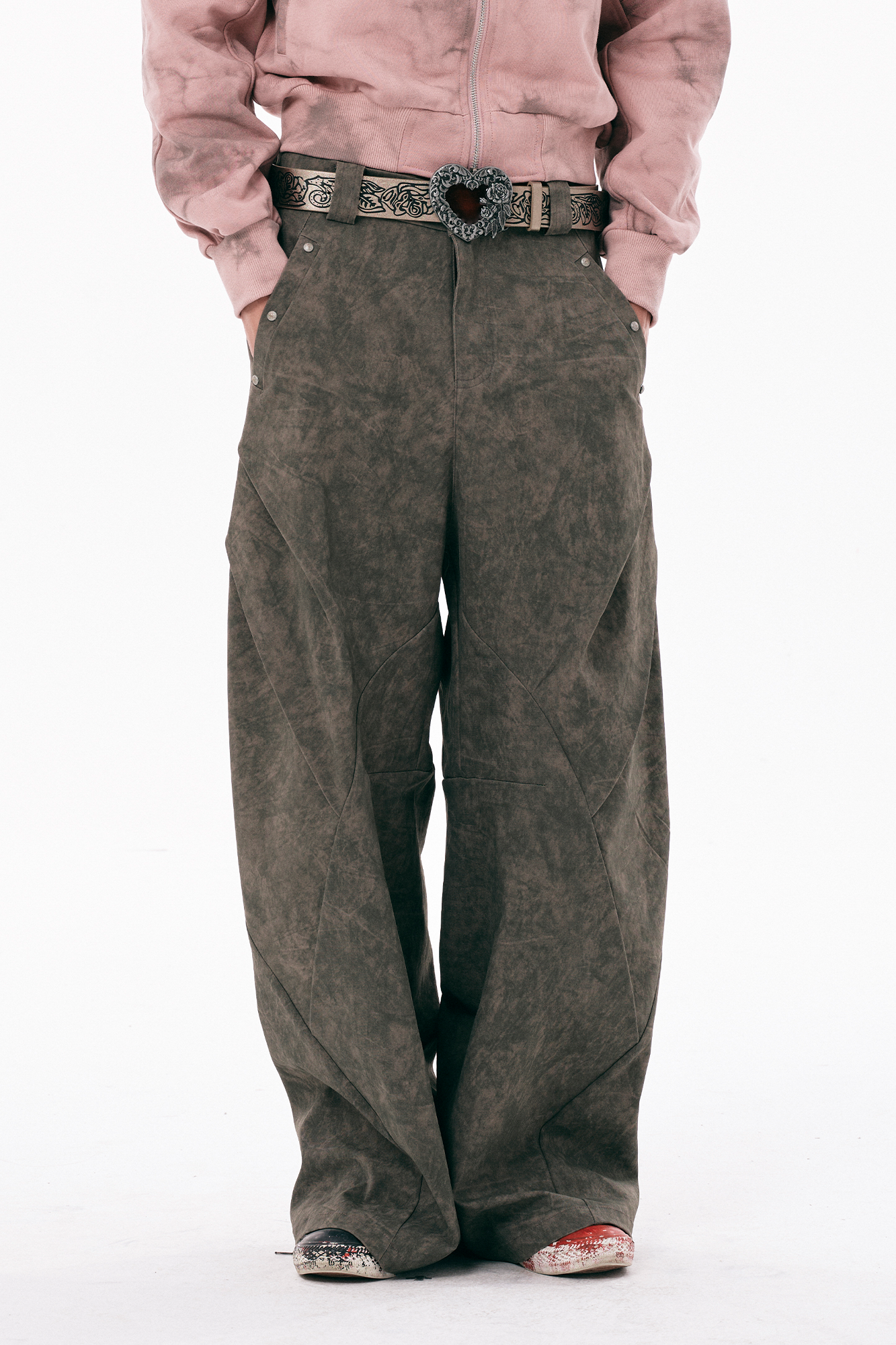 PASET Distressed Paneled Folded Curved Pants