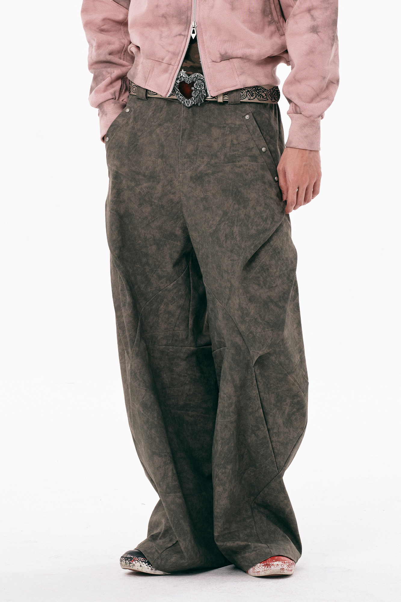 PASET Distressed Paneled Folded Curved Pants