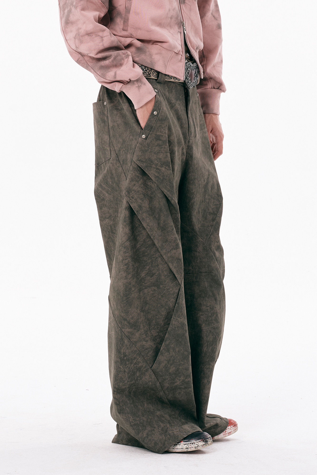 PASET Distressed Paneled Folded Curved Pants
