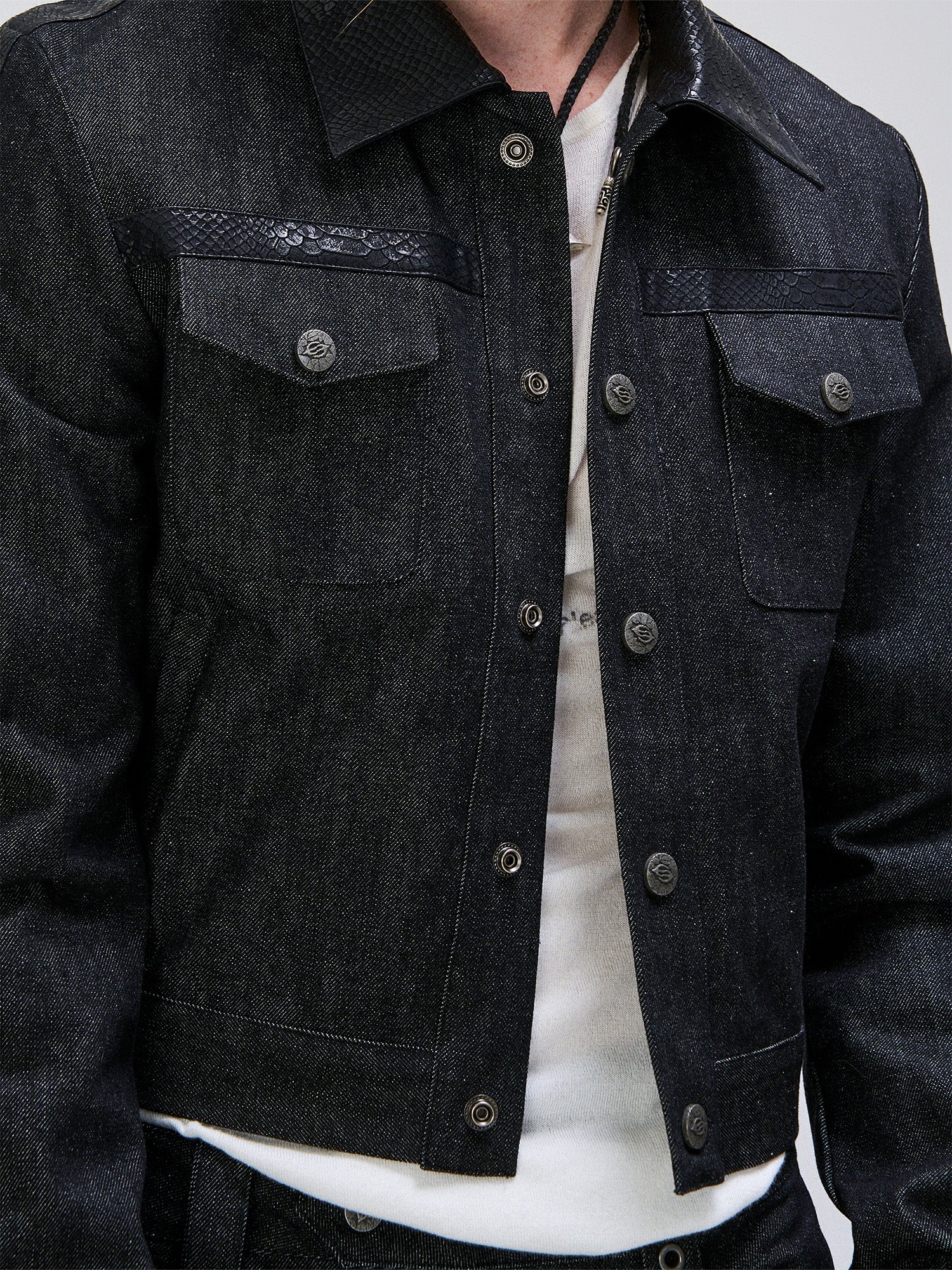 FLYERRER Serpent Cropped Raw Denim Jacket, premium urban and streetwear designers apparel on PROJECTISR.com, FLYERRER