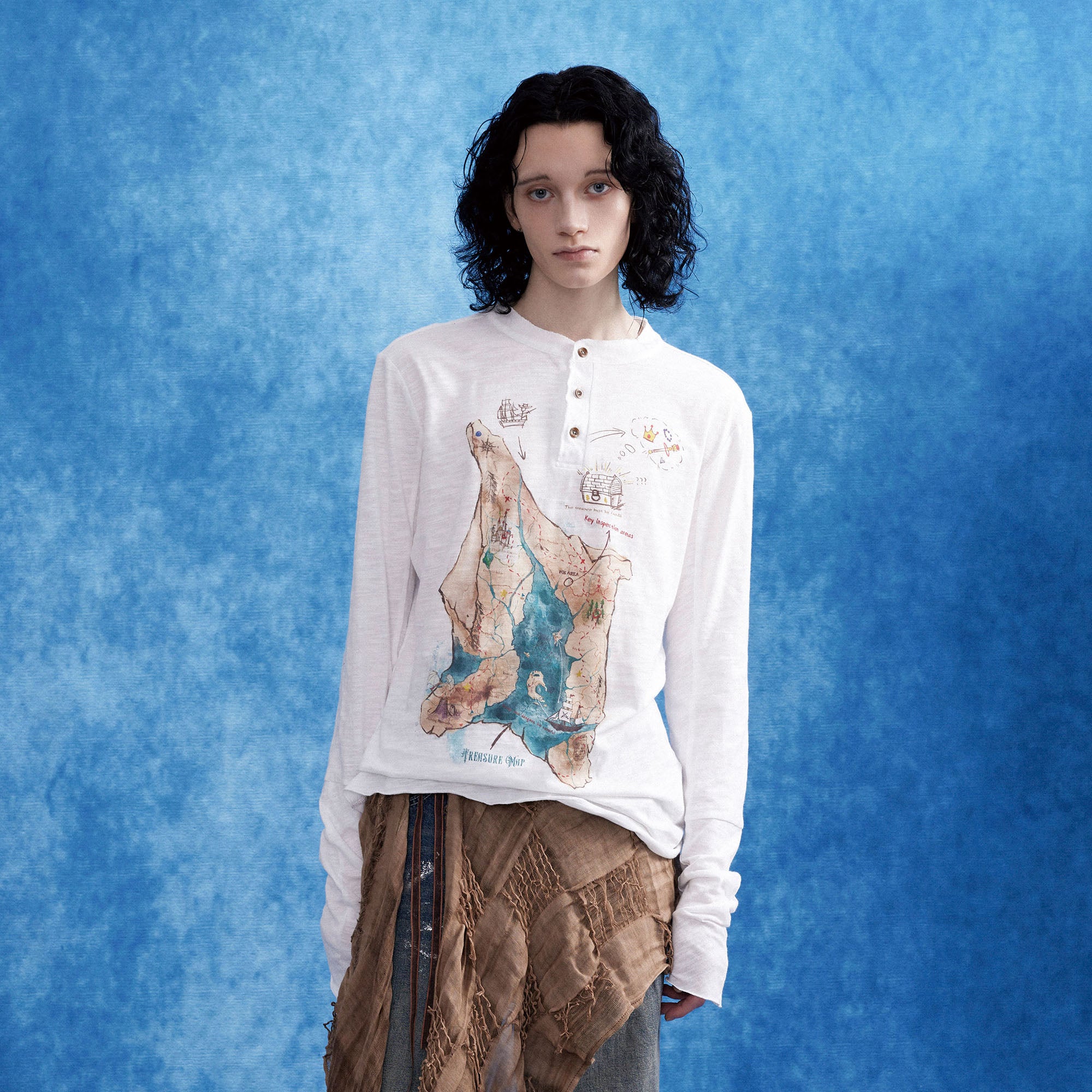OIPWORD Treasure Map Henley Long-Sleeve Tee