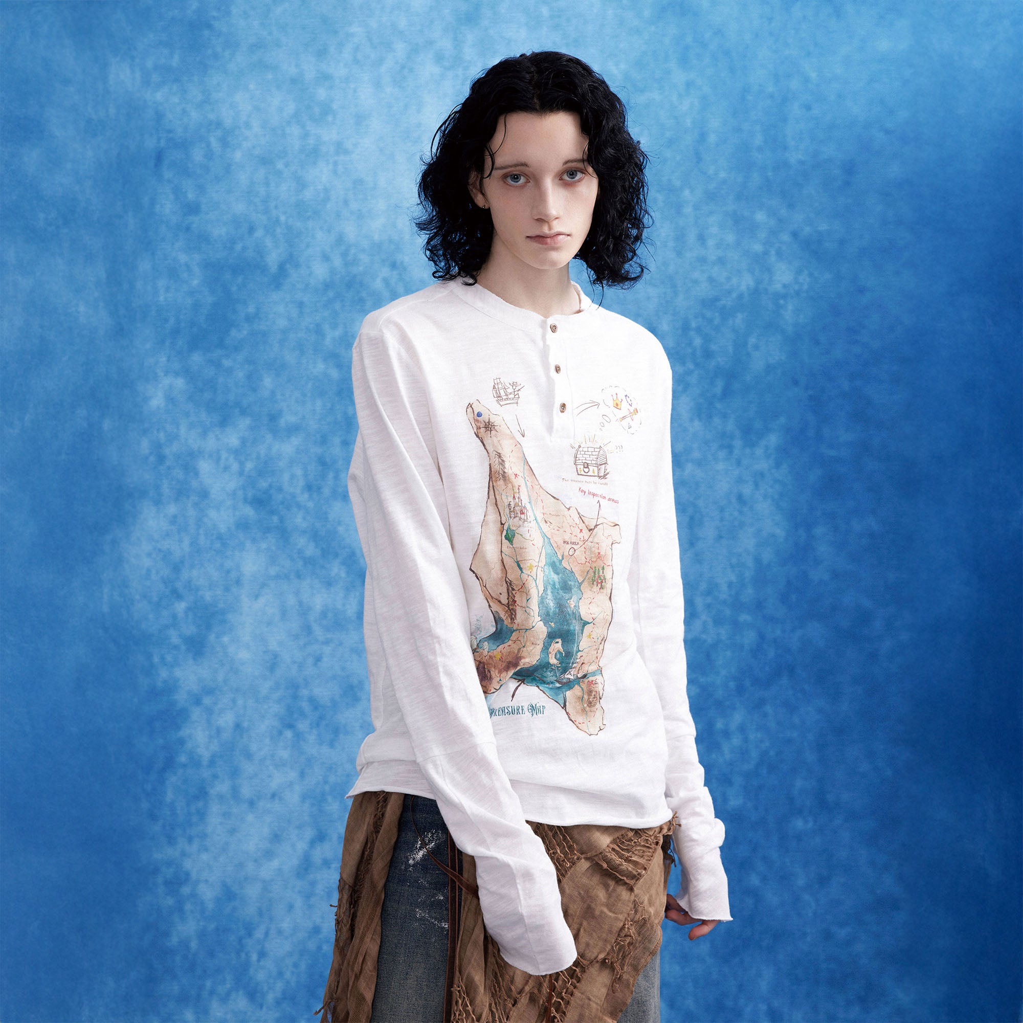 OIPWORD Treasure Map Henley Long-Sleeve Tee