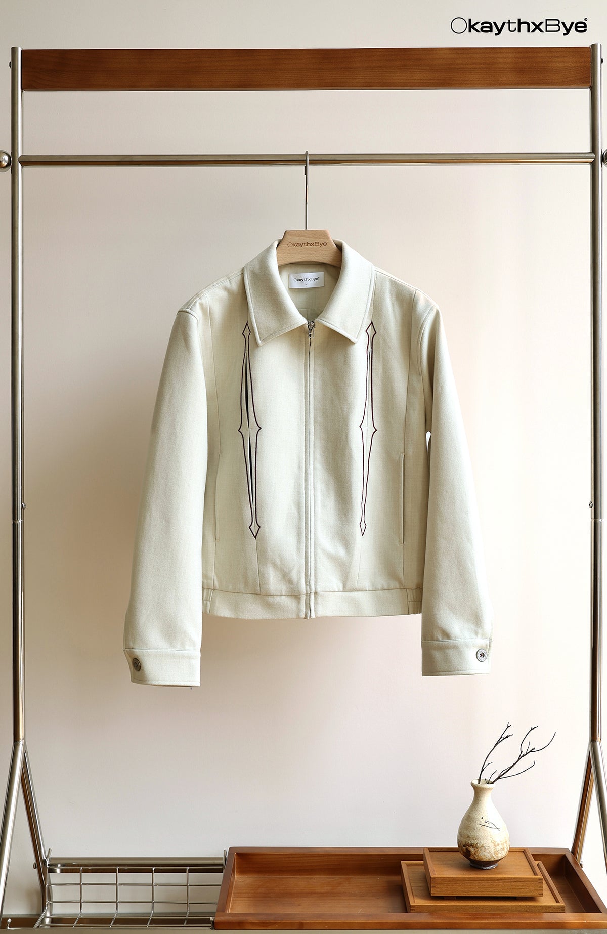 OKAYTHXBYE Embroidered Patchwork Distressed Cropped Jacket