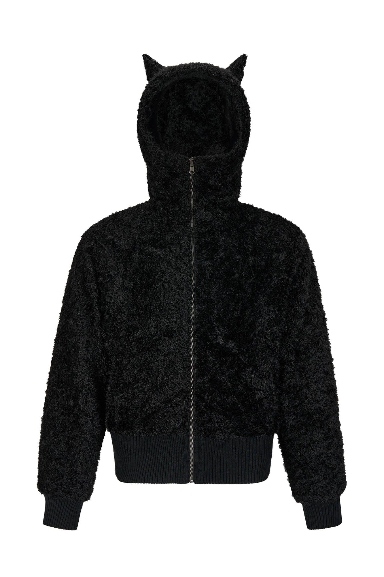 SAVAGEGROWTHWORLD Demon Horn Sherpa Cropped Zip-Up Hoodie