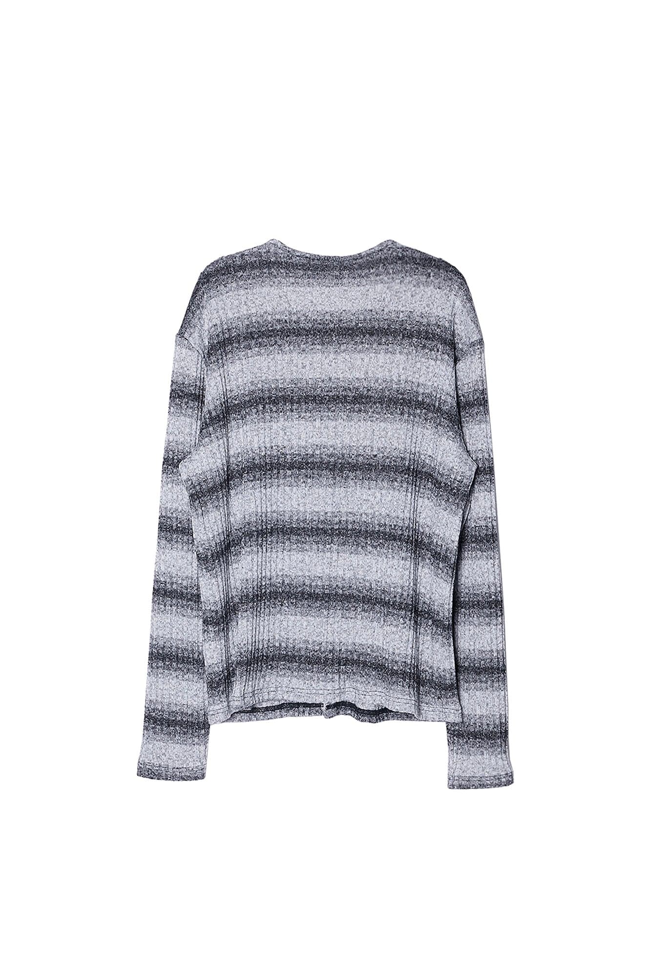 【BAON】[unisex] Horiring Punching Stripe Over Cardigan ASSEEN Horizontal Gradient Stripe Button Cardigan Gray