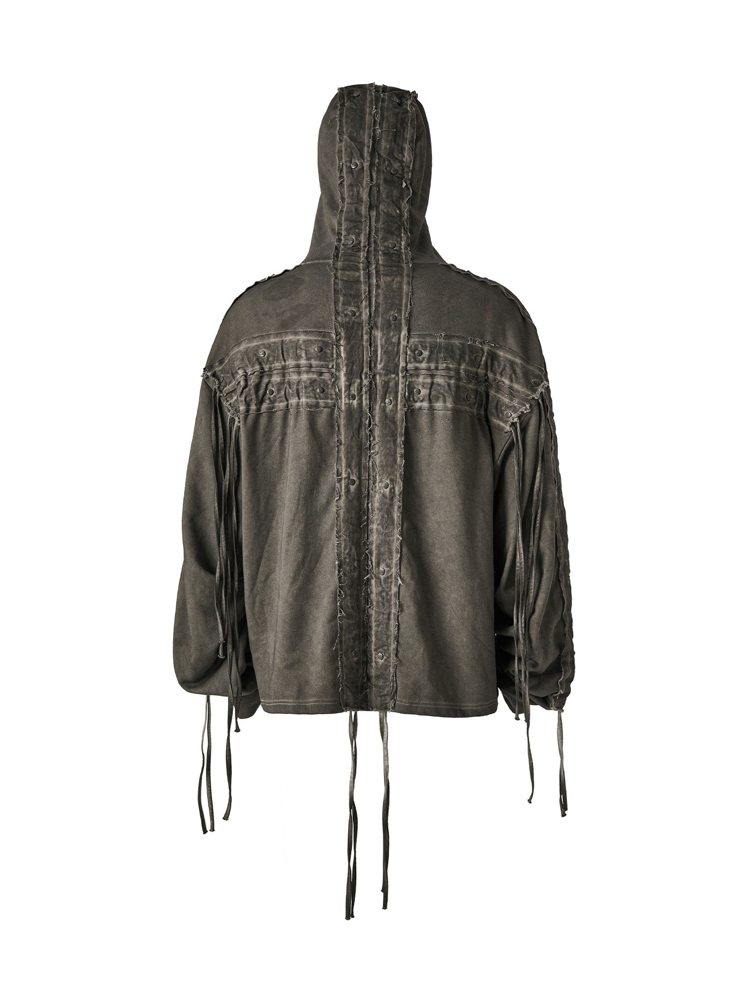 FLYERRER Distressed Drawstring Ruched Hooded Jacket, premium urban and streetwear designers apparel on PROJECTISR.com, FLYERRER