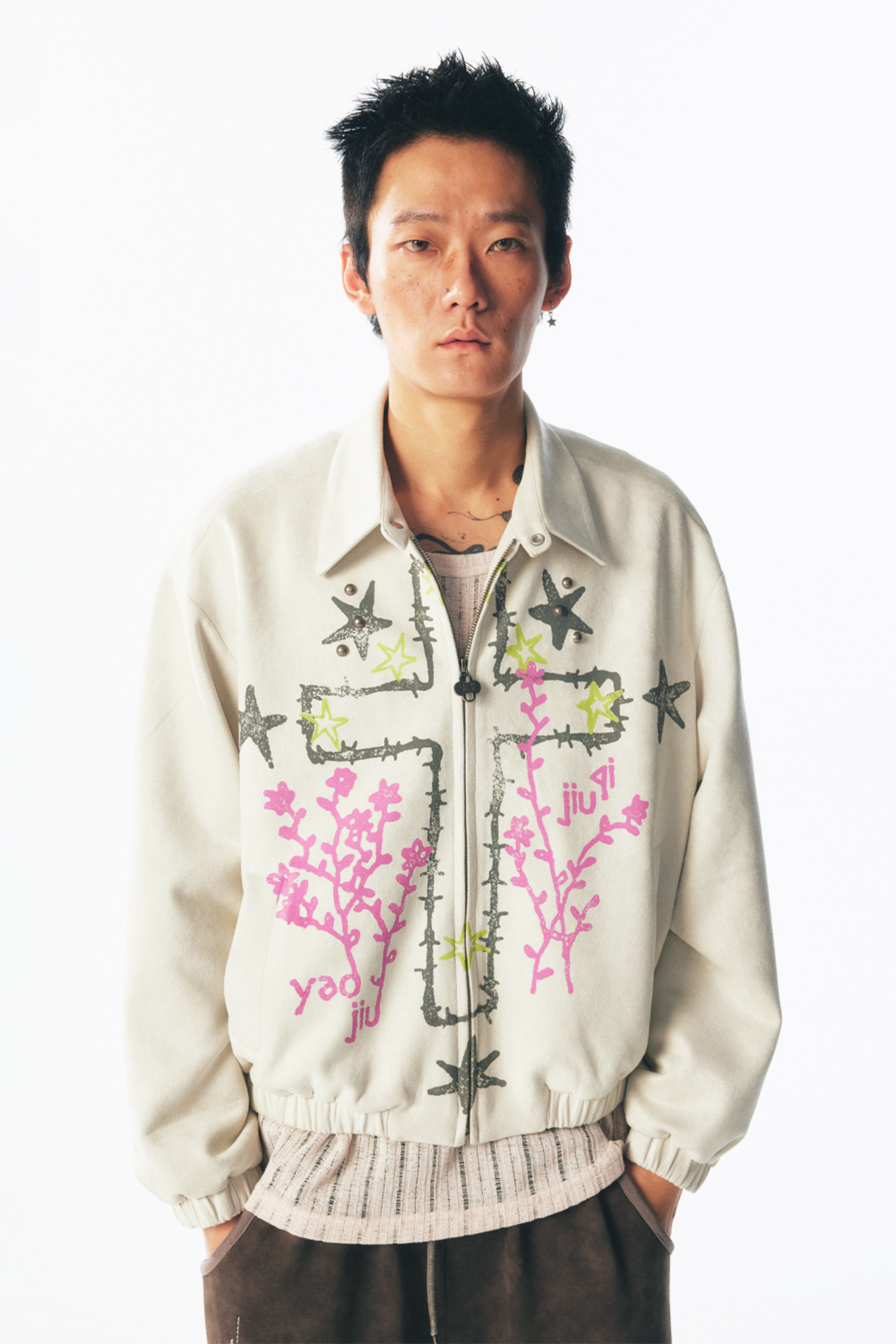 1997 POSTOFFICE Floral Cross Faux Suede Jacket