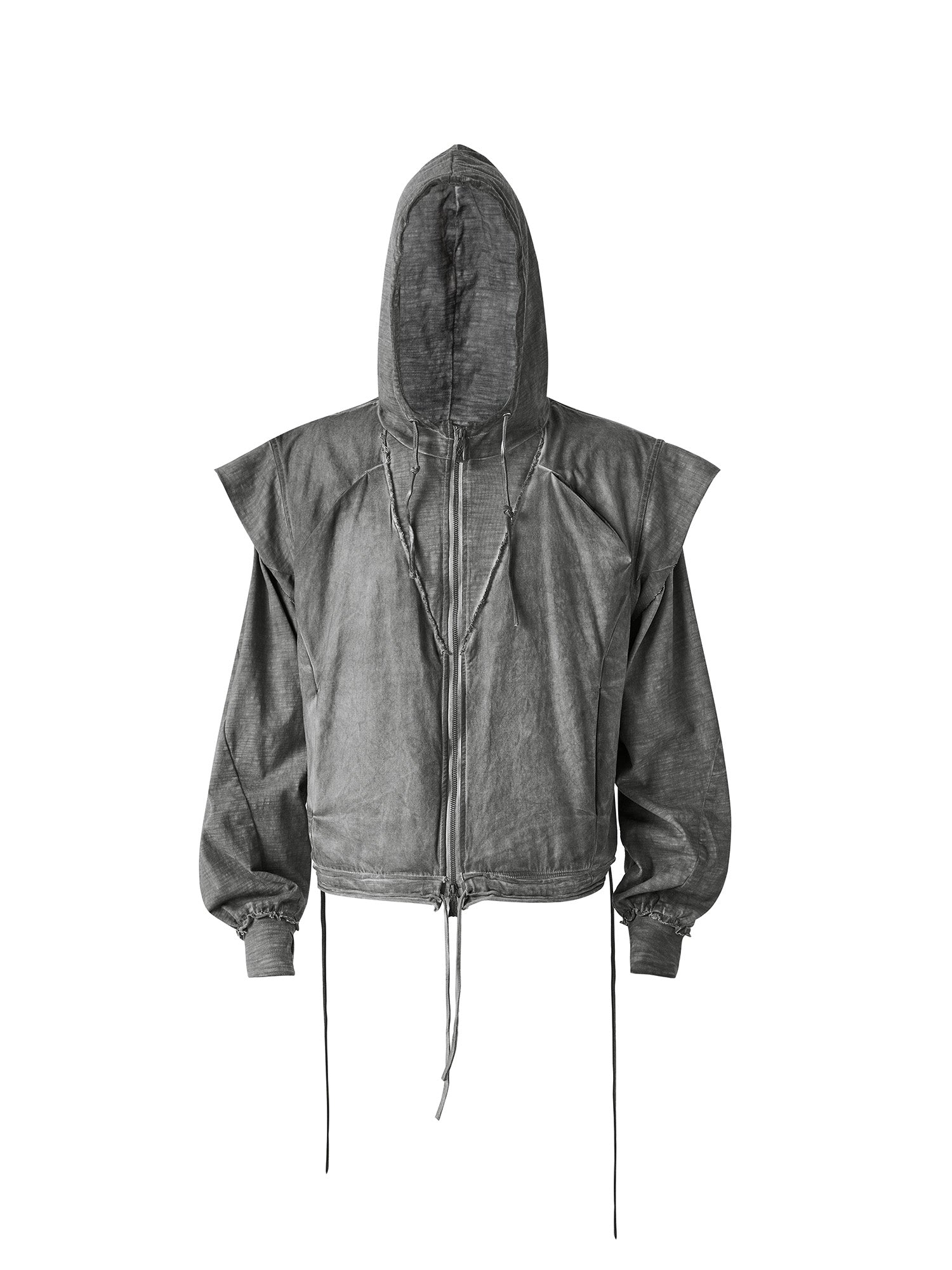 FLYERRER Distressed Layered Drawstring Hooded Jacket, premium urban and streetwear designers apparel on PROJECTISR.com, FLYERRER