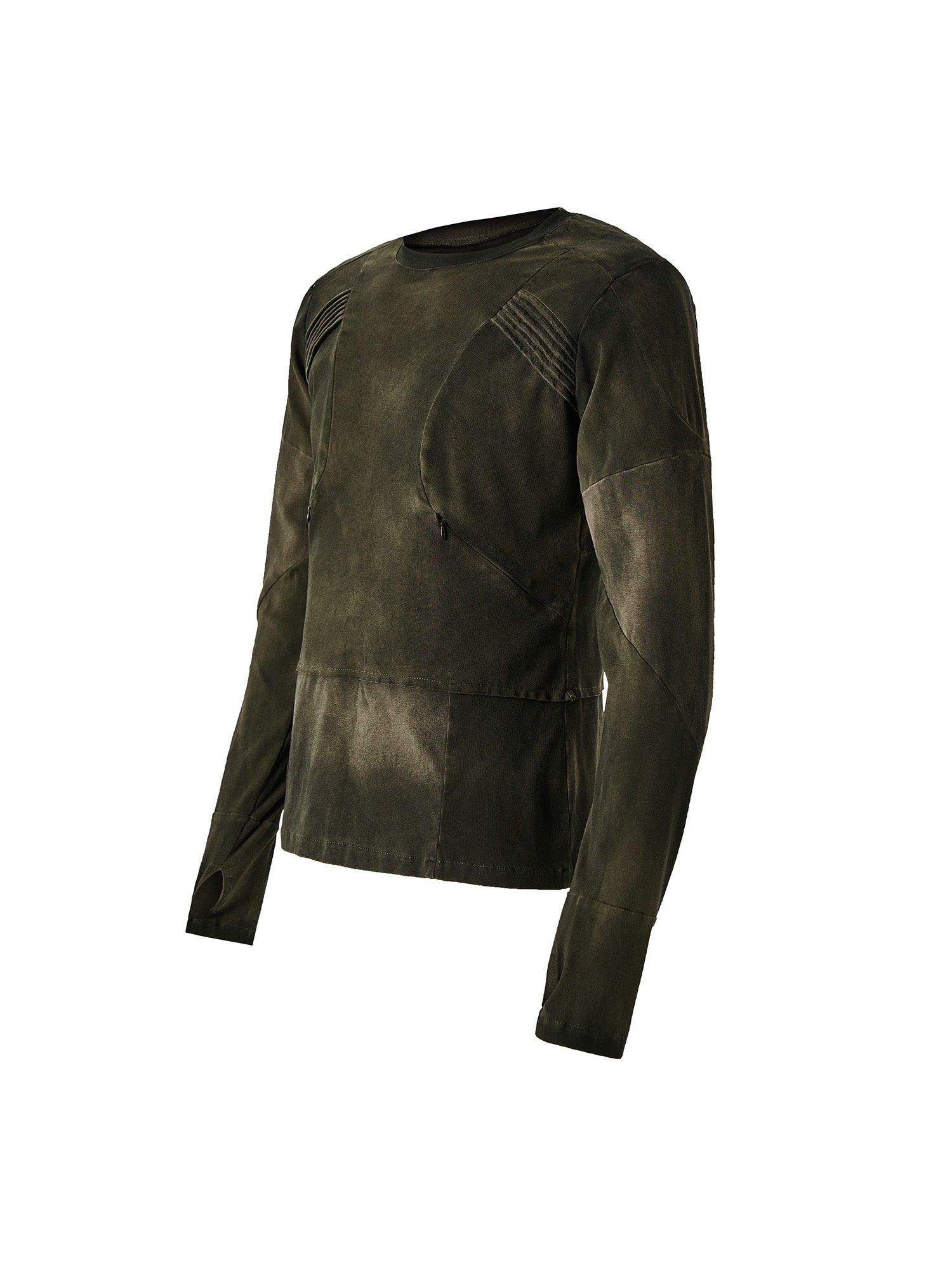 FLYERRER Washed Panelled Slim-Fit Long-Sleeve Tee, premium urban and streetwear designers apparel on PROJECTISR.com, FLYERRER