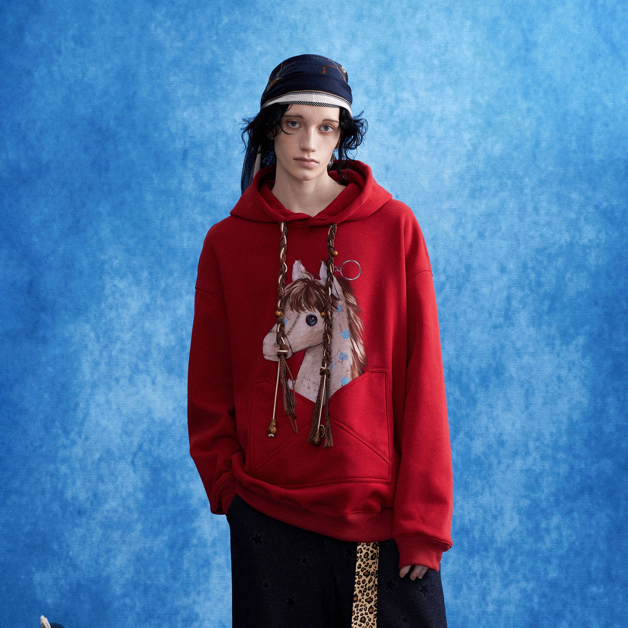 OIPWORD Envelope Pocket Pony Graphic Hoodie