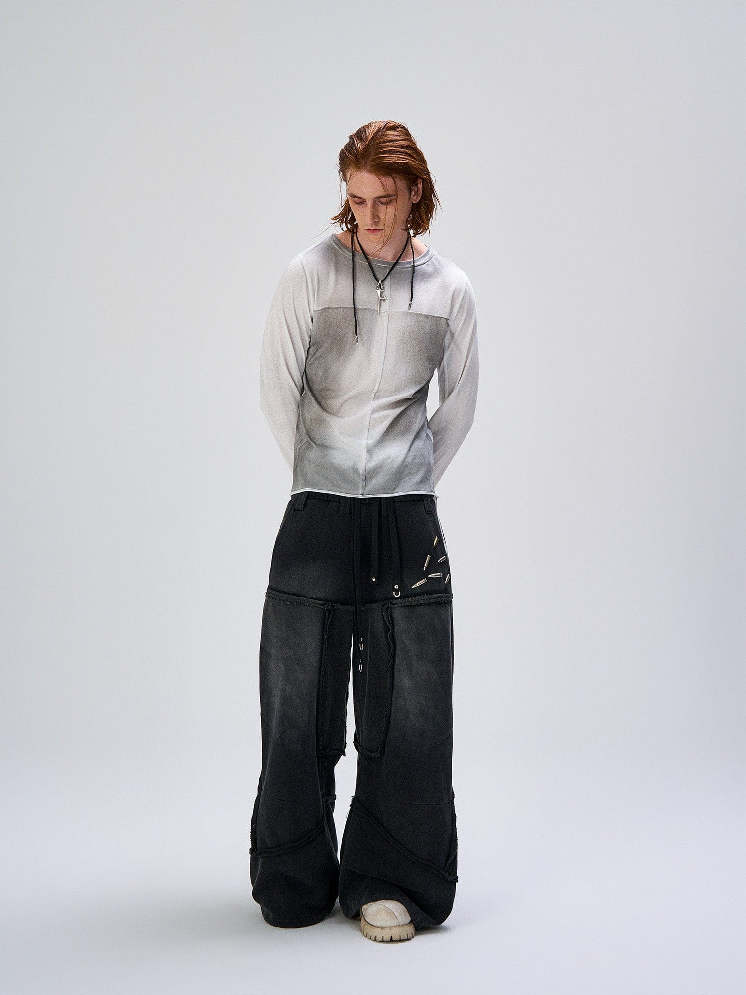 FLYERRER Washed Double-Waist Bullet Rivet Baggy Sweatpants, premium urban and streetwear designers apparel on PROJECTISR.com, FLYERRER