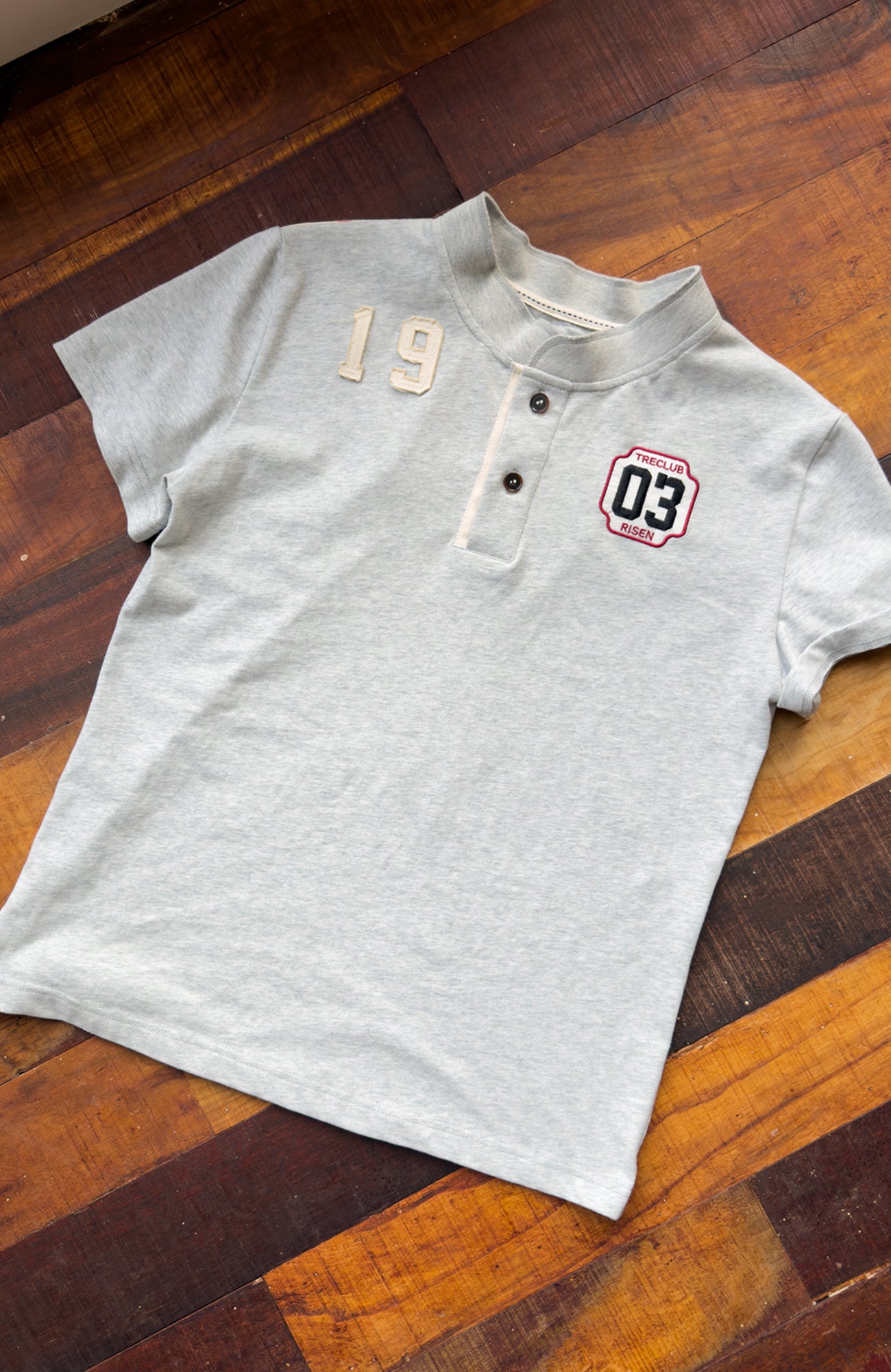 TRECLUB Retro Star Stripe Stand-Collar Polo T-Shirt