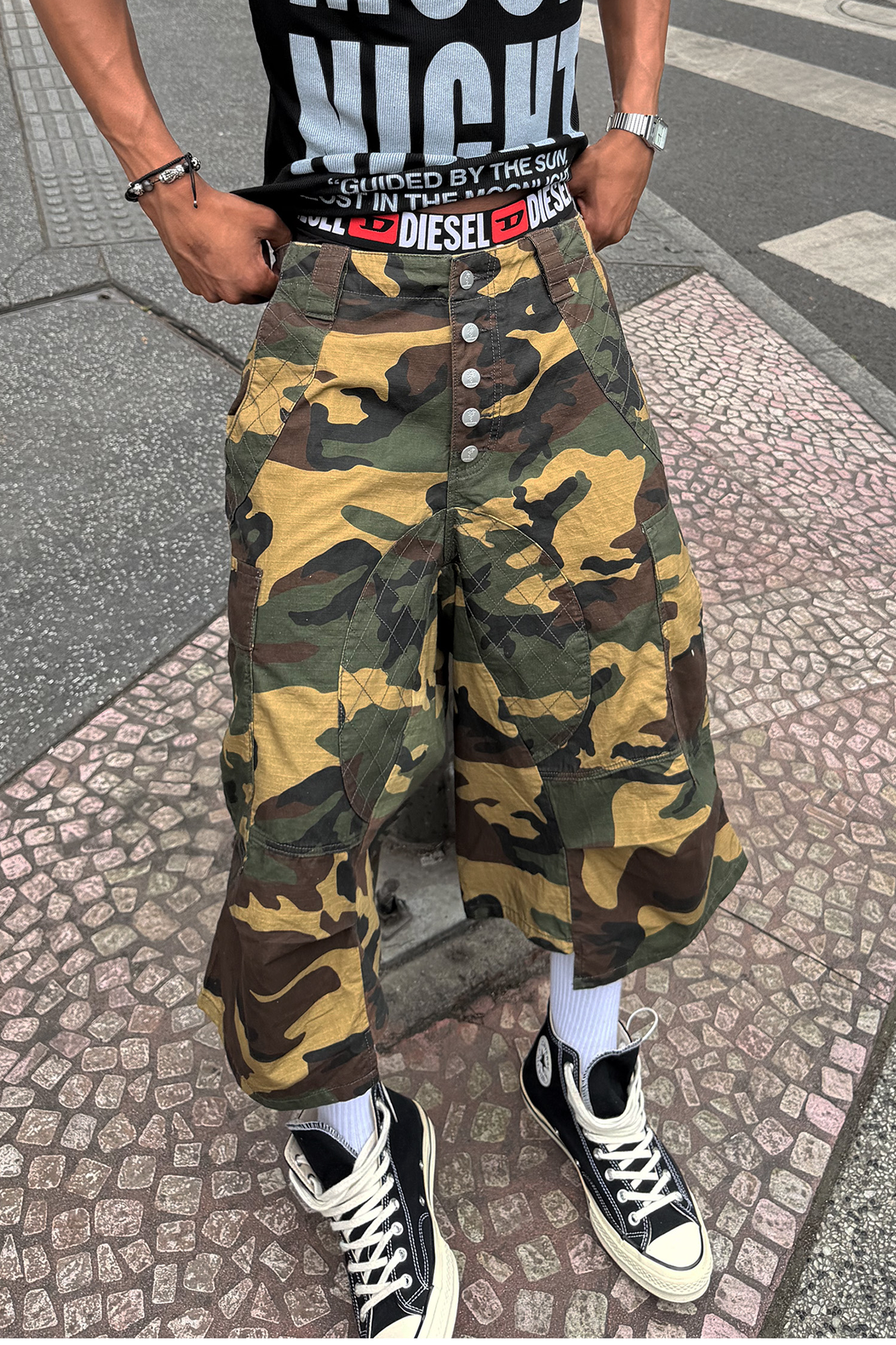 STEEPC Button-Fly Camo Quilted Cargo Shorts
