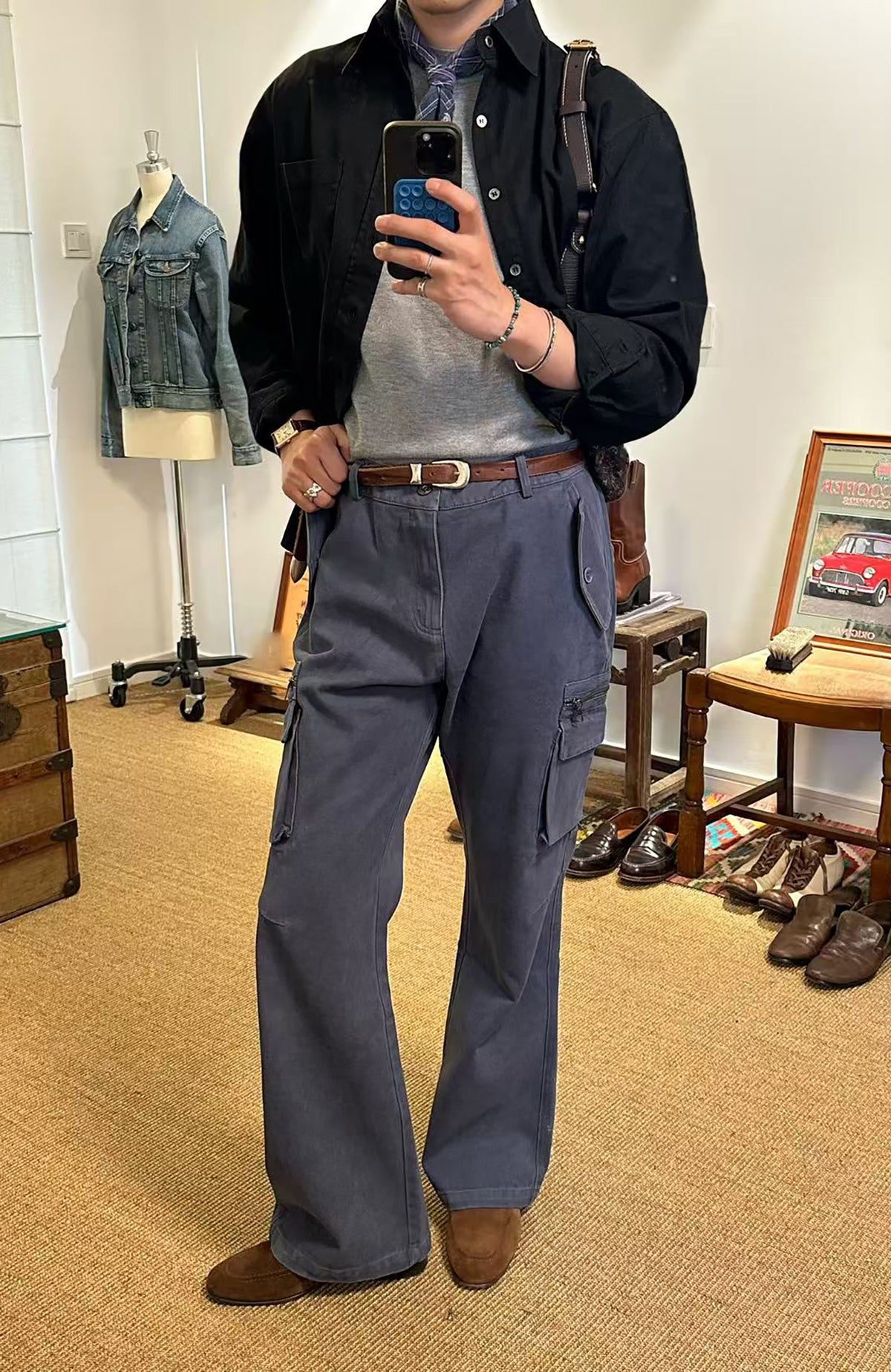 ELETEIZE Washed Floral-Waist Cargo Trousers