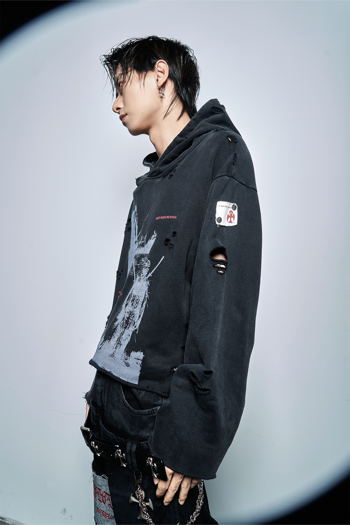 ANTI WAR REVIVAL Distressed Retro Graphic Oversized Hoodie