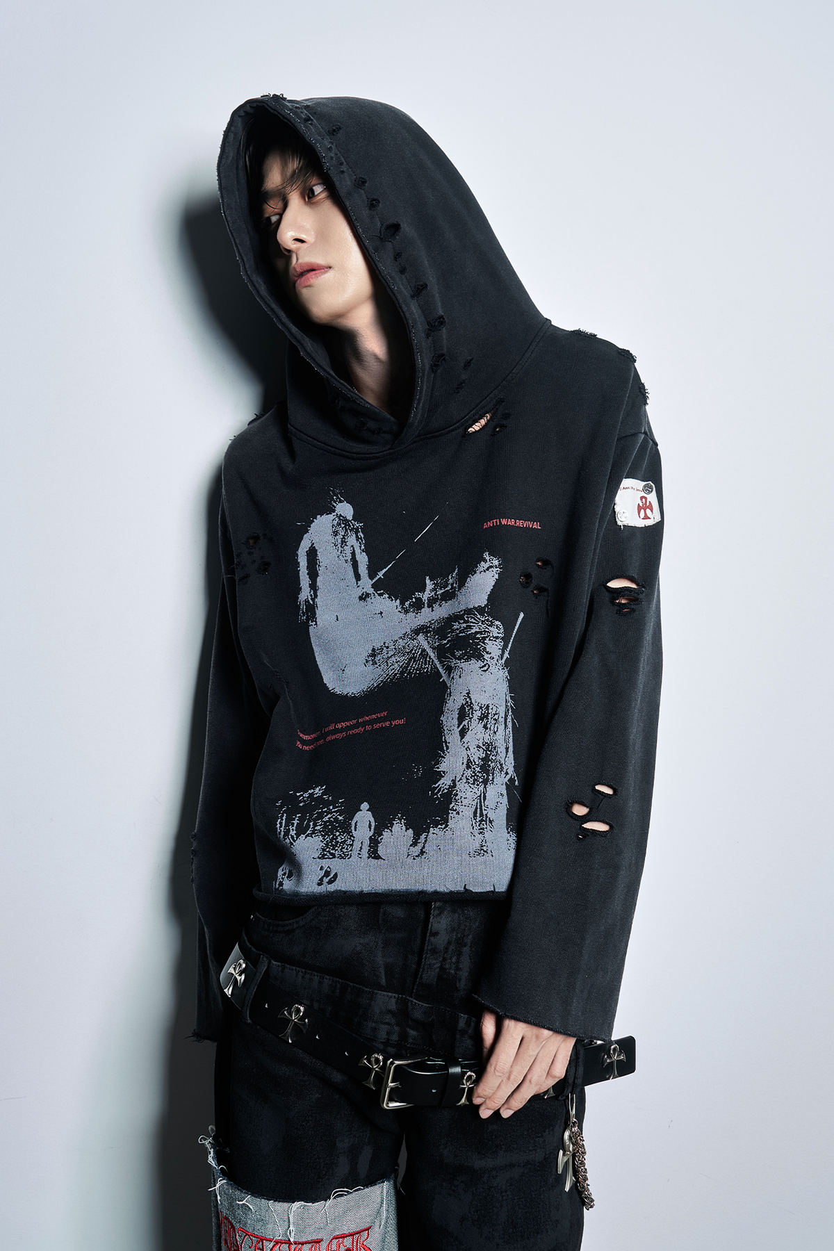 ANTI WAR REVIVAL Distressed Retro Graphic Oversized Hoodie