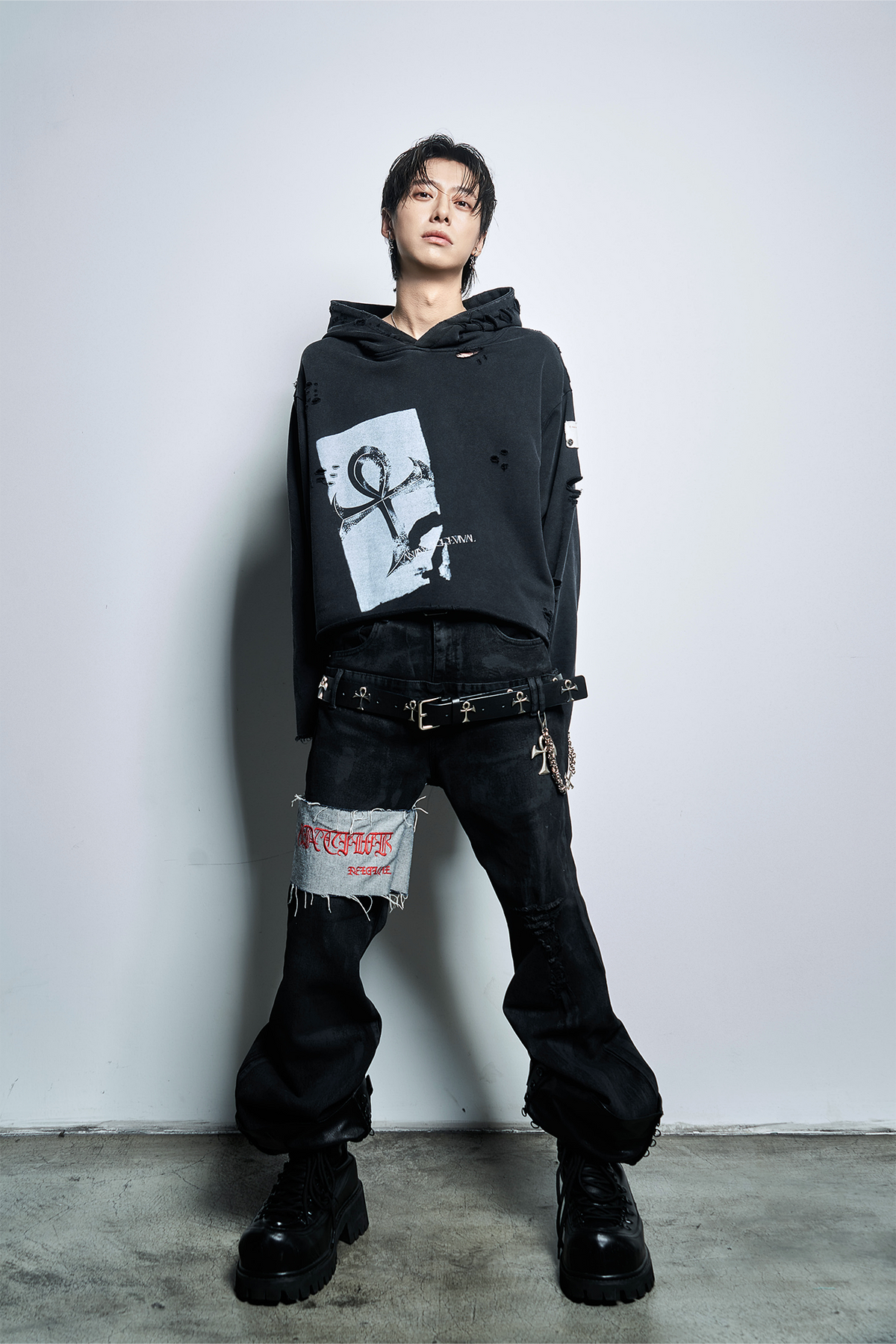 ANTI WAR REVIVAL Distressed Frayed Raw-Edge Oversized Hoodie