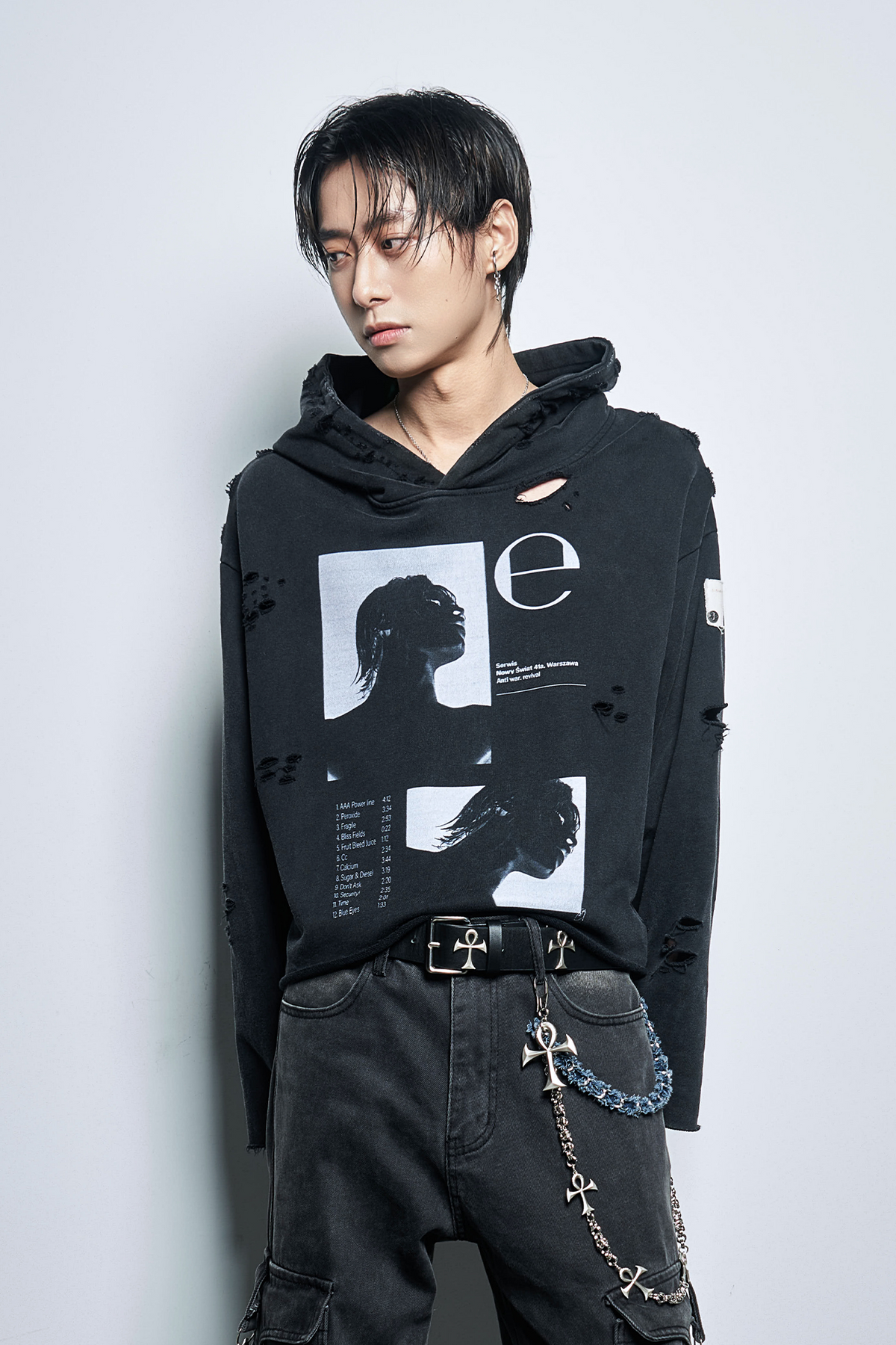 ANTI WAR REVIVAL Distressed Portrait Graphic Oversized Hoodie