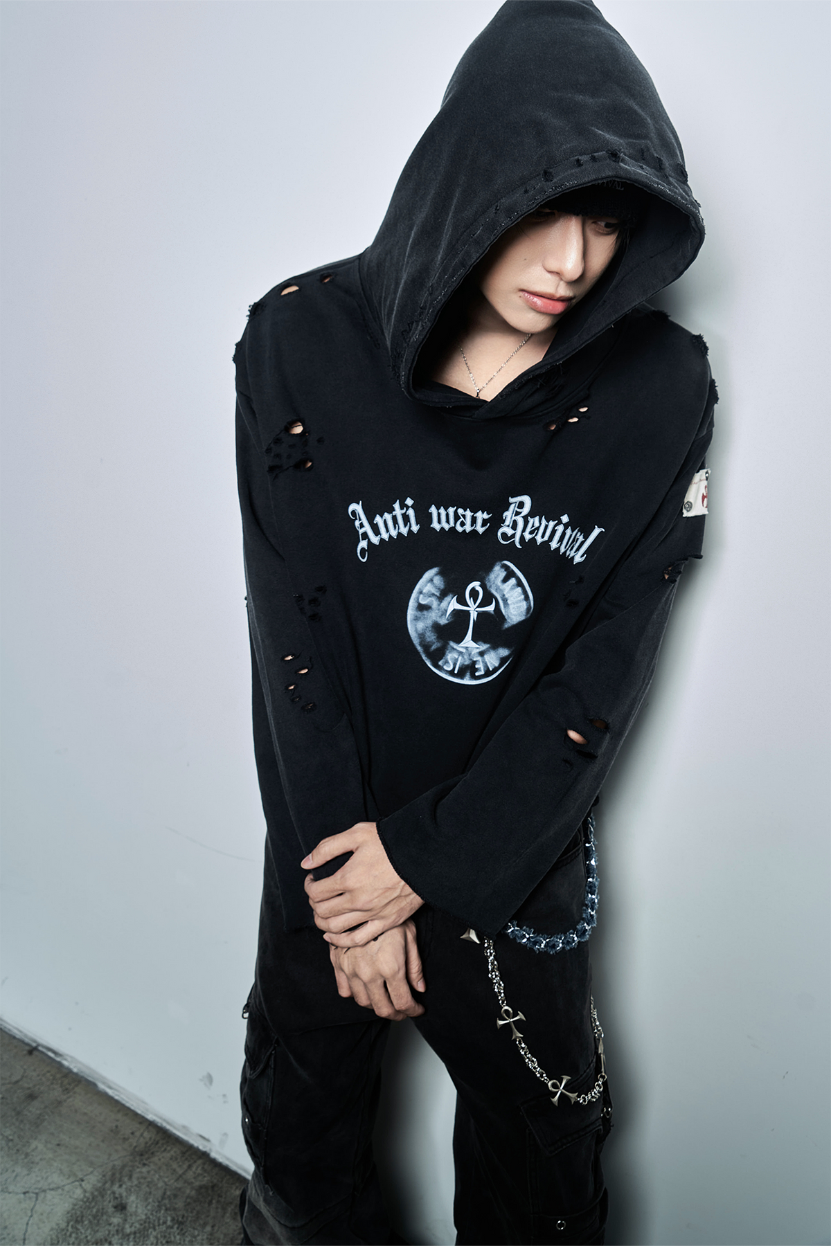 ANTI WAR REVIVAL Badge Graphic Oversized Hoodie