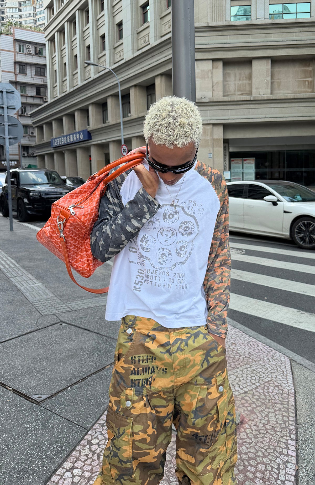 STEEPC Camo Spliced Raglan Long-Sleeve Tee