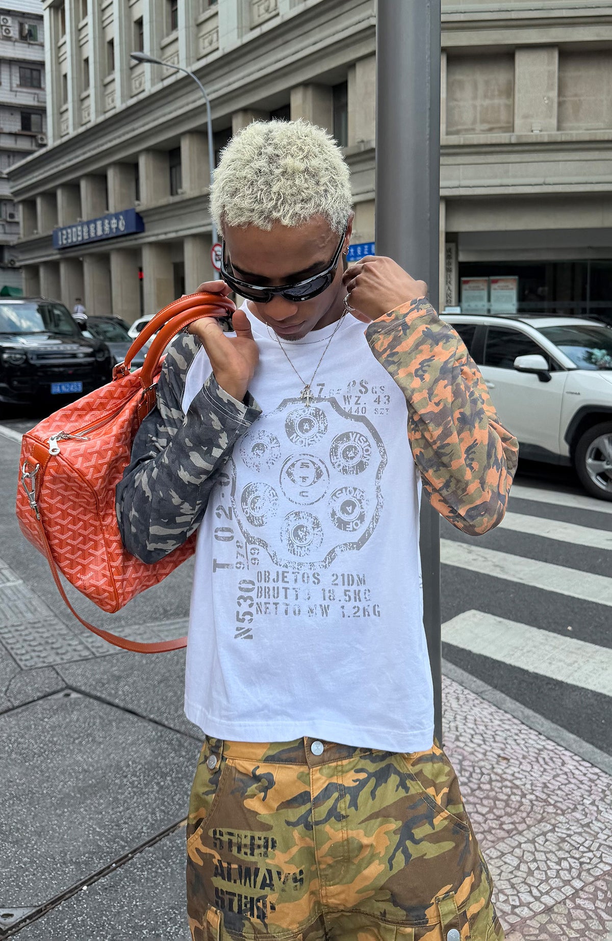 STEEPC Camo Spliced Raglan Long-Sleeve Tee
