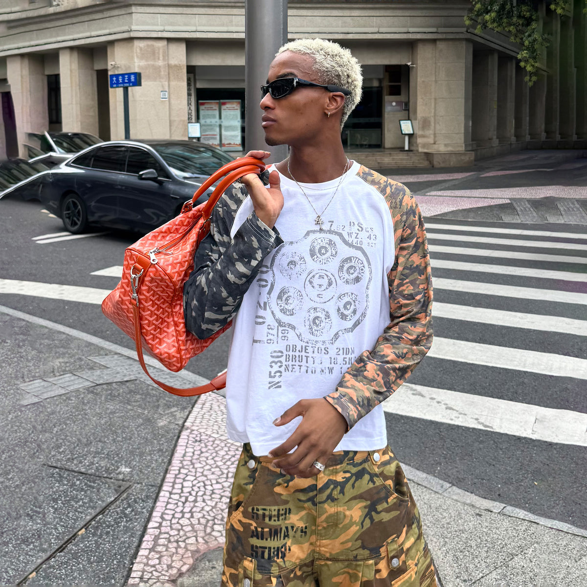STEEPC Camo Spliced Raglan Long-Sleeve Tee