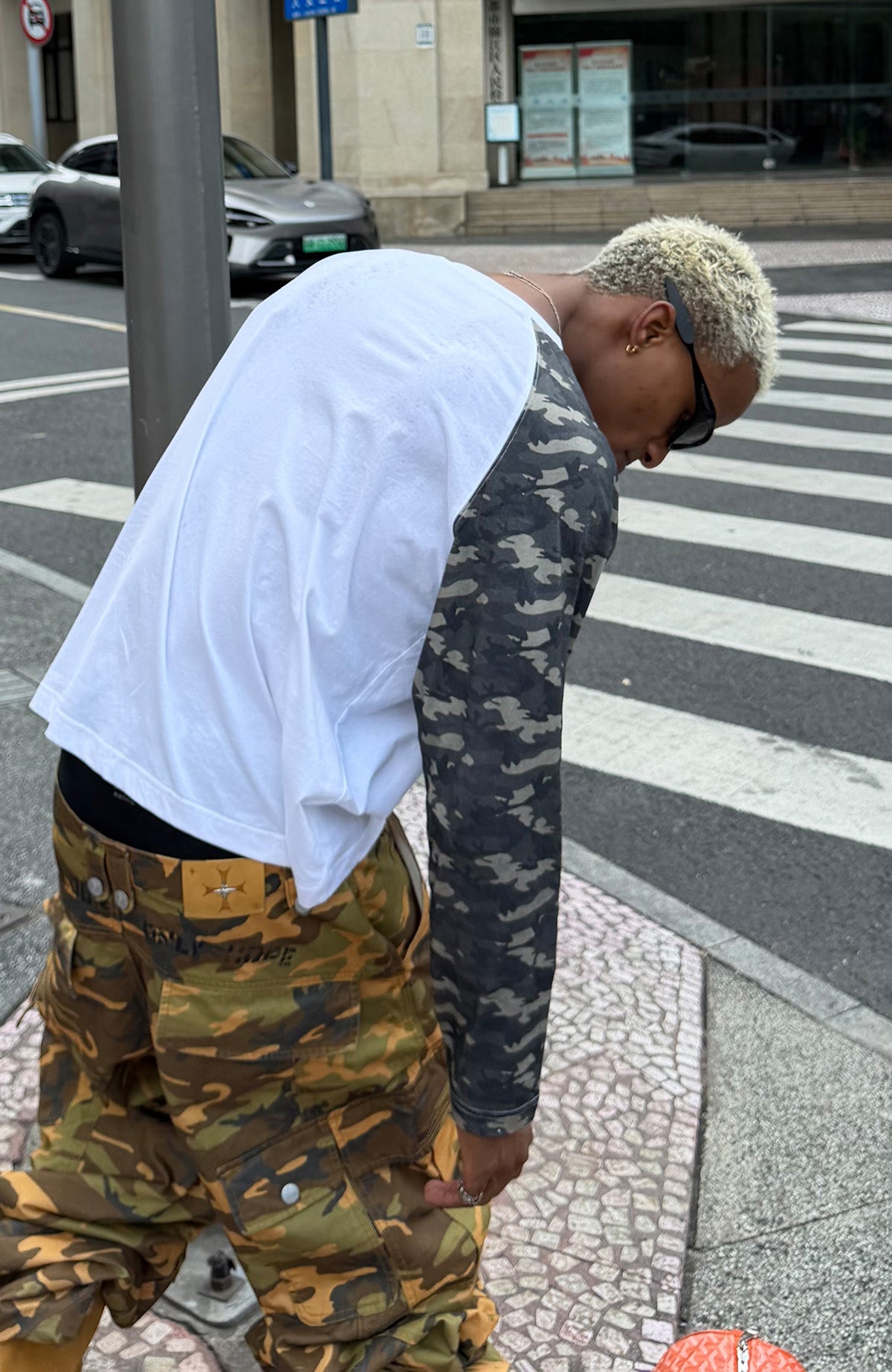 STEEPC Camo Spliced Raglan Long-Sleeve Tee