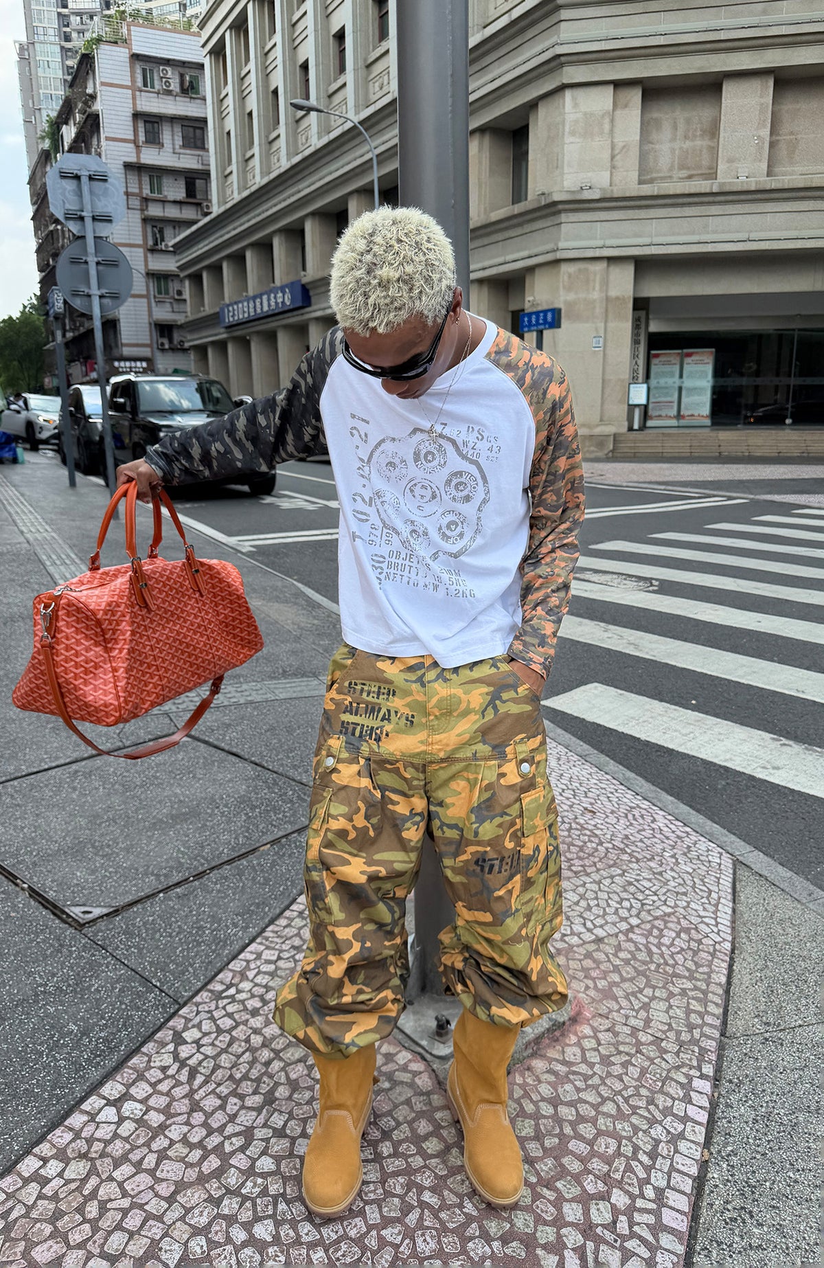 STEEPC Camo Spliced Raglan Long-Sleeve Tee