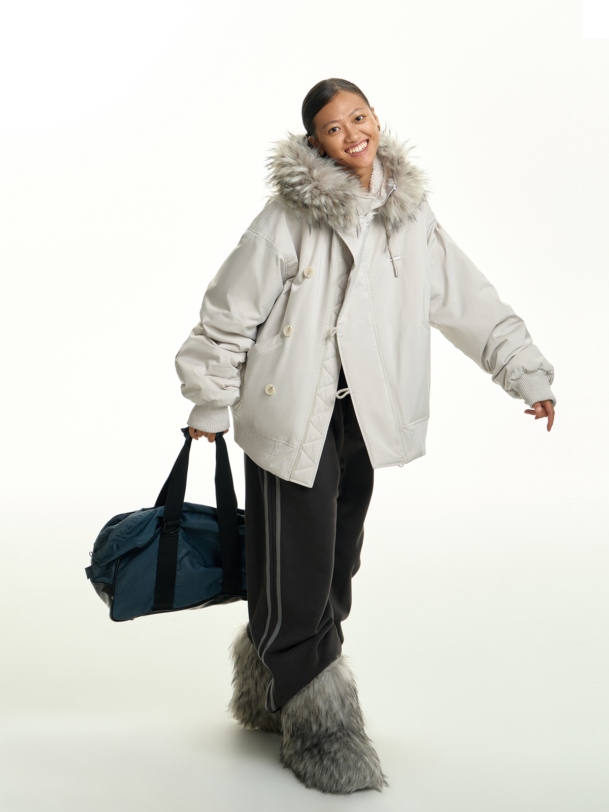 TGNS Detachable Fur-Collar Hooded Padded Parka