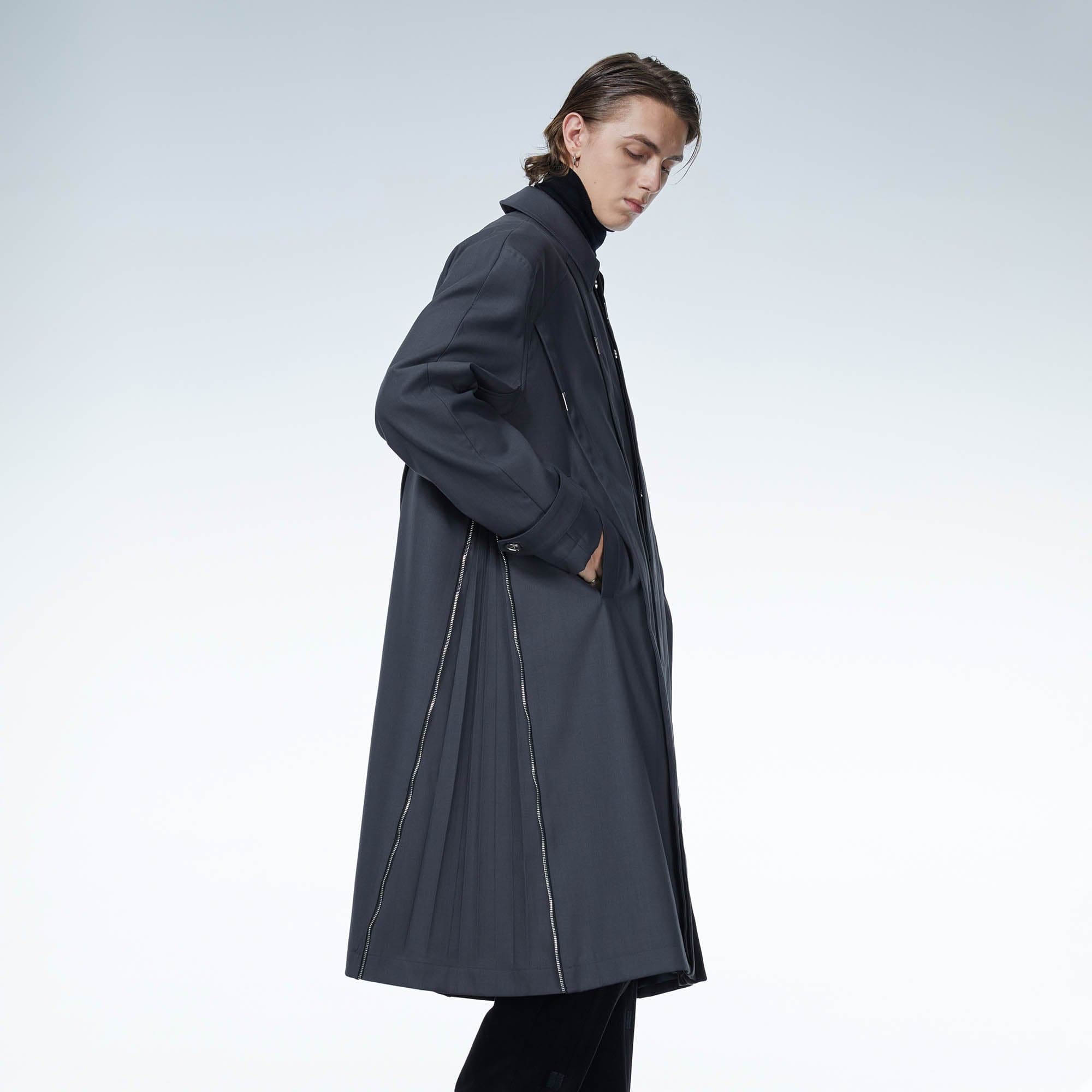 LOSTNFOUND Spliced Pleated Side-Zip Overcoat