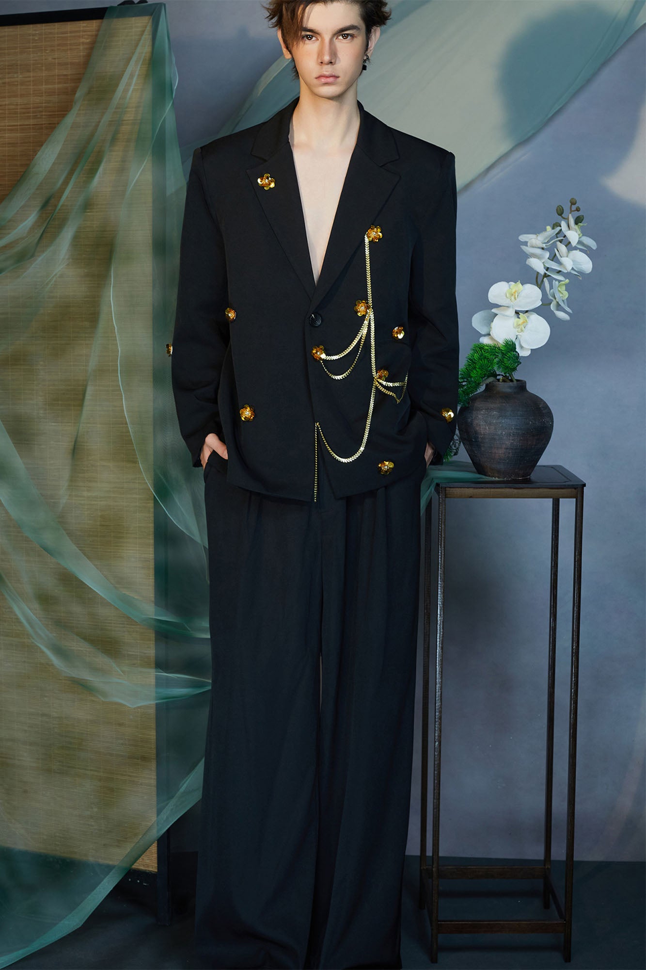 JIECHI Golden Bloom Chain Blazer