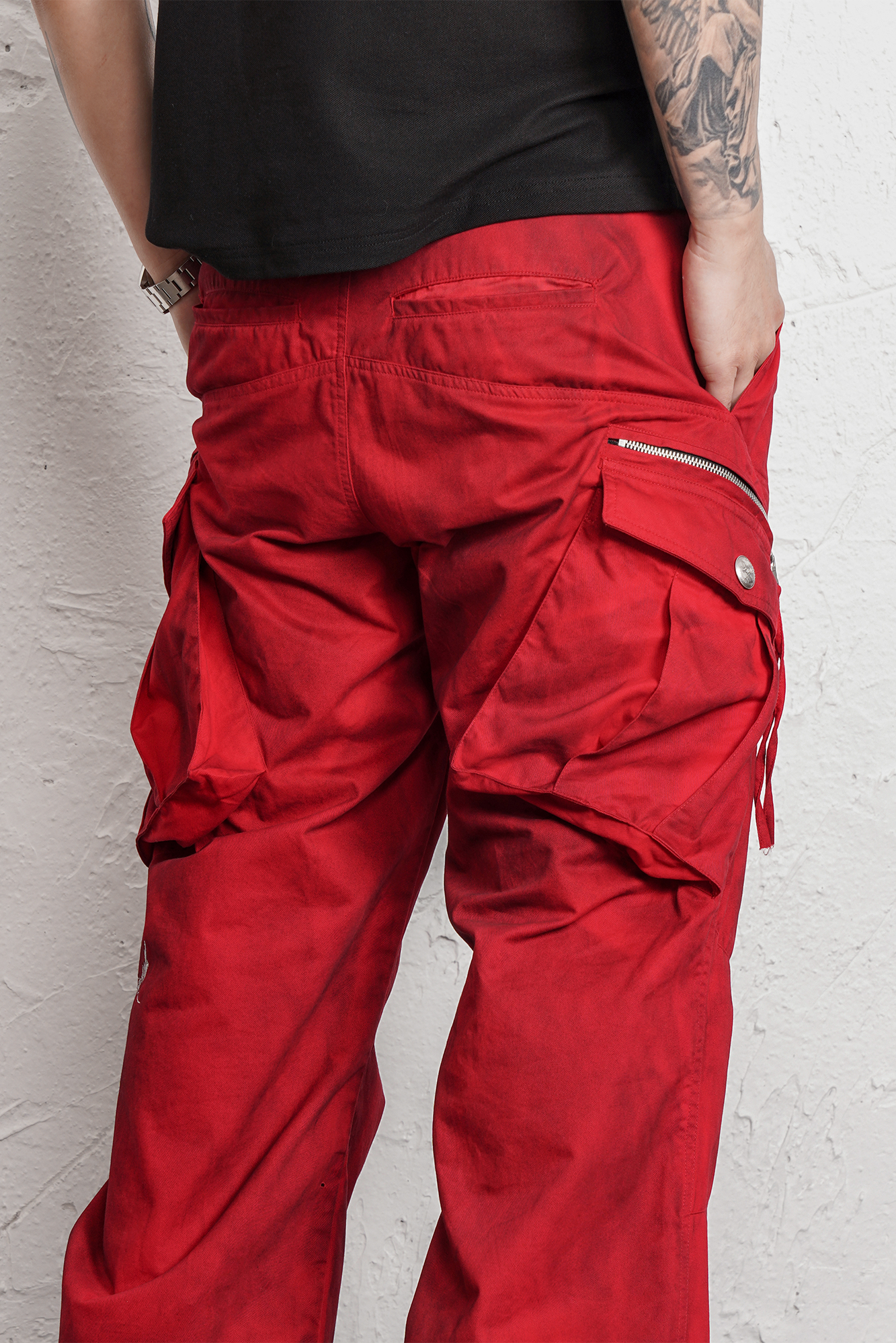 UNDERWATER Burnt Red Dirty-Dyed Moleskin Cargo Pants, premium urban and streetwear designers apparel on PROJECTISR.com, UNDERWATER