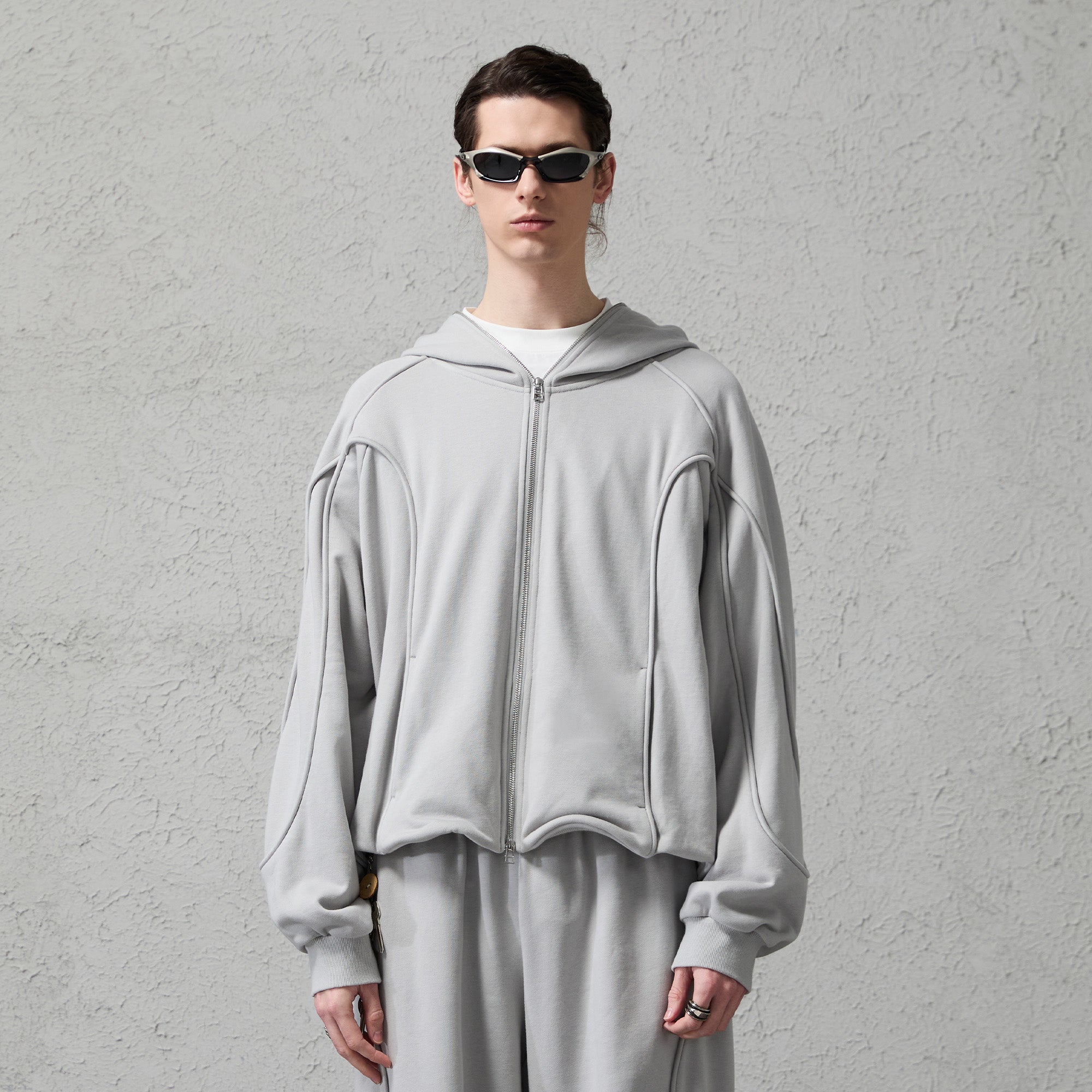 ORGANIC EMOTION Curved Panel Drawstring-Hem Zip-Up Hoodie, premium urban and streetwear designers apparel on PROJECTISR.com, ORGANIC EMOTION