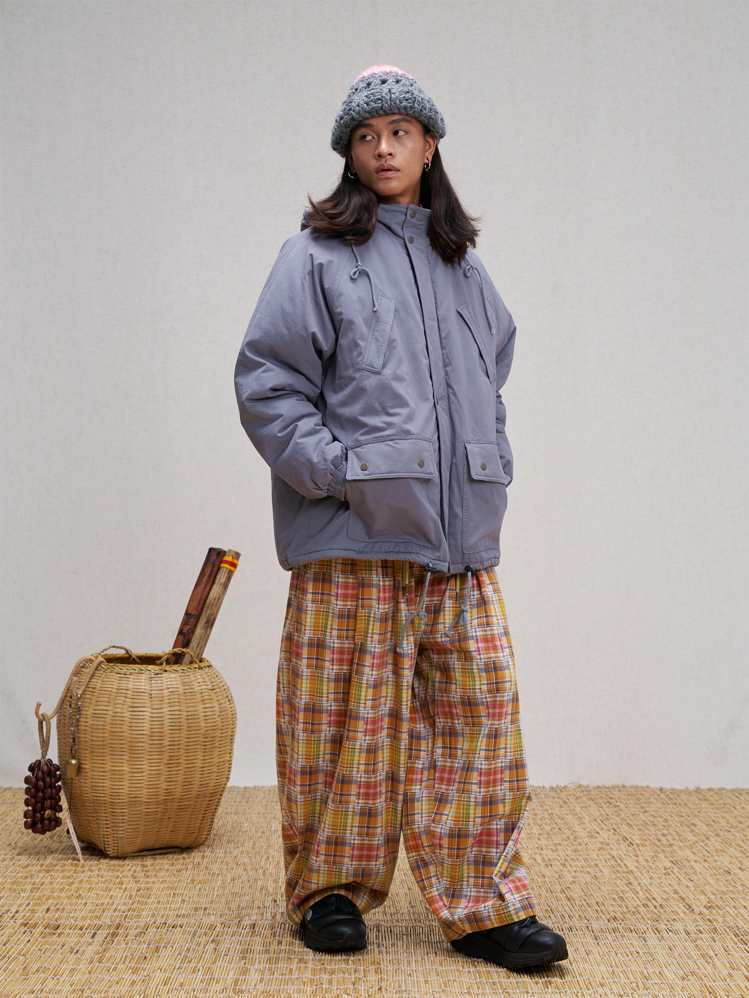 UNLIMITED MOTE Patchwork-Elbow Padded Utility Parka