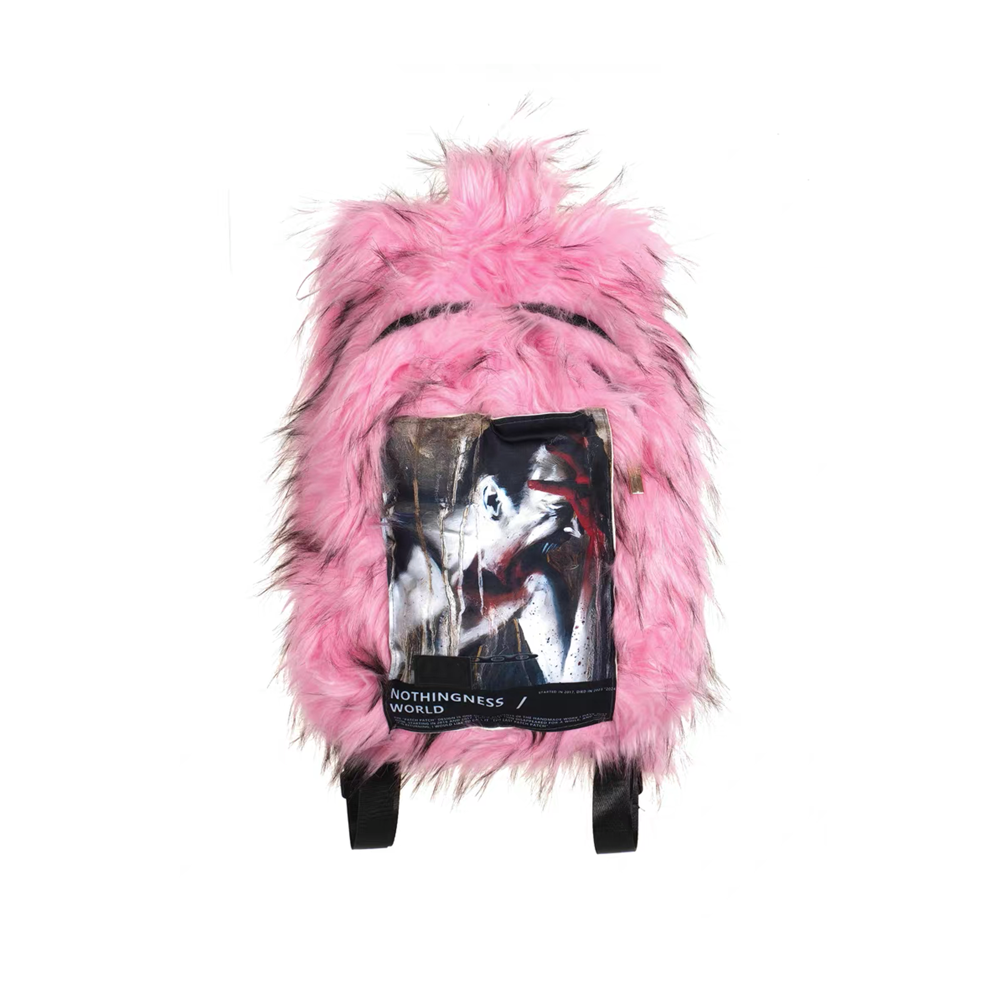 NOTHINGNESS WORLD Shaggy Faux Fur Graphic-Patch Backpack, premium urban and streetwear designers apparel on PROJECTISR.com, NOTHINGNESS WORLD