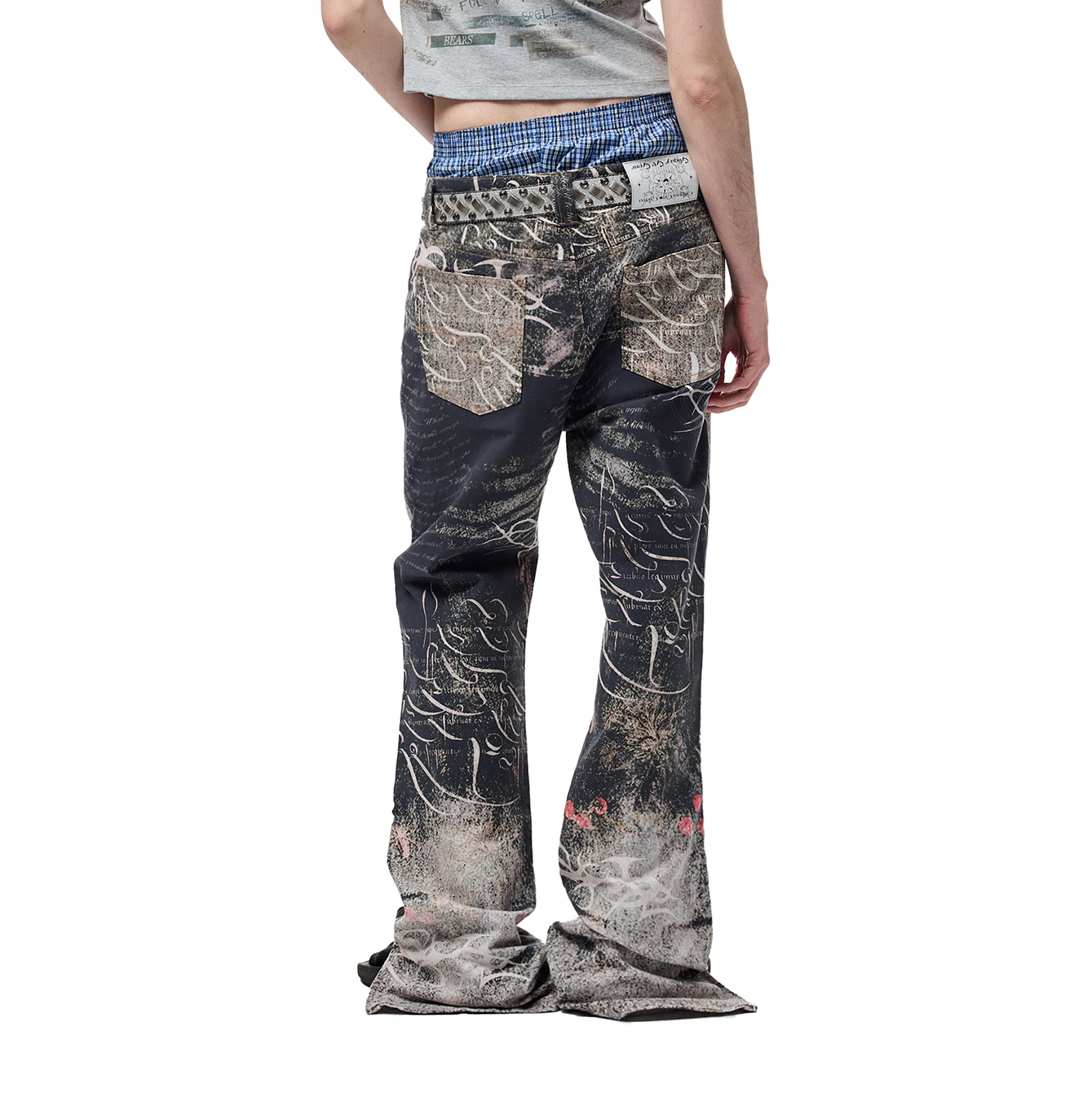 CYCYCY Full-Print Script Flared Jeans