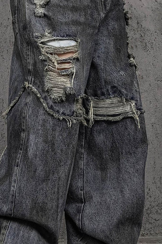 UNDERWATER Distressed Raw Edge Spliced Jeans, premium urban and streetwear designers apparel on PROJECTISR.com, UNDERWATER