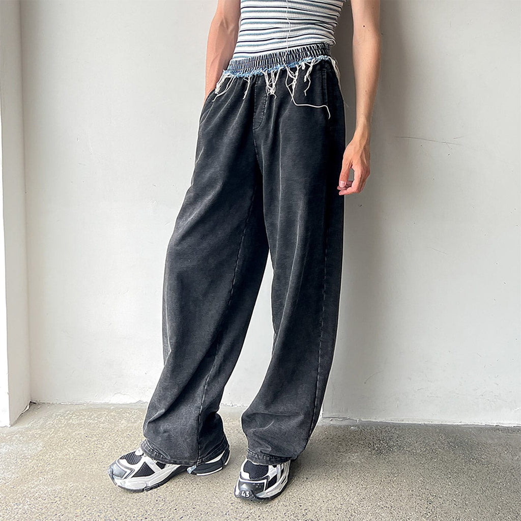 LEONSENSE Raw Edge Spliced Star Jeans, premium urban and streetwear designers apparel on PROJECTISR.com, LEONSENSE