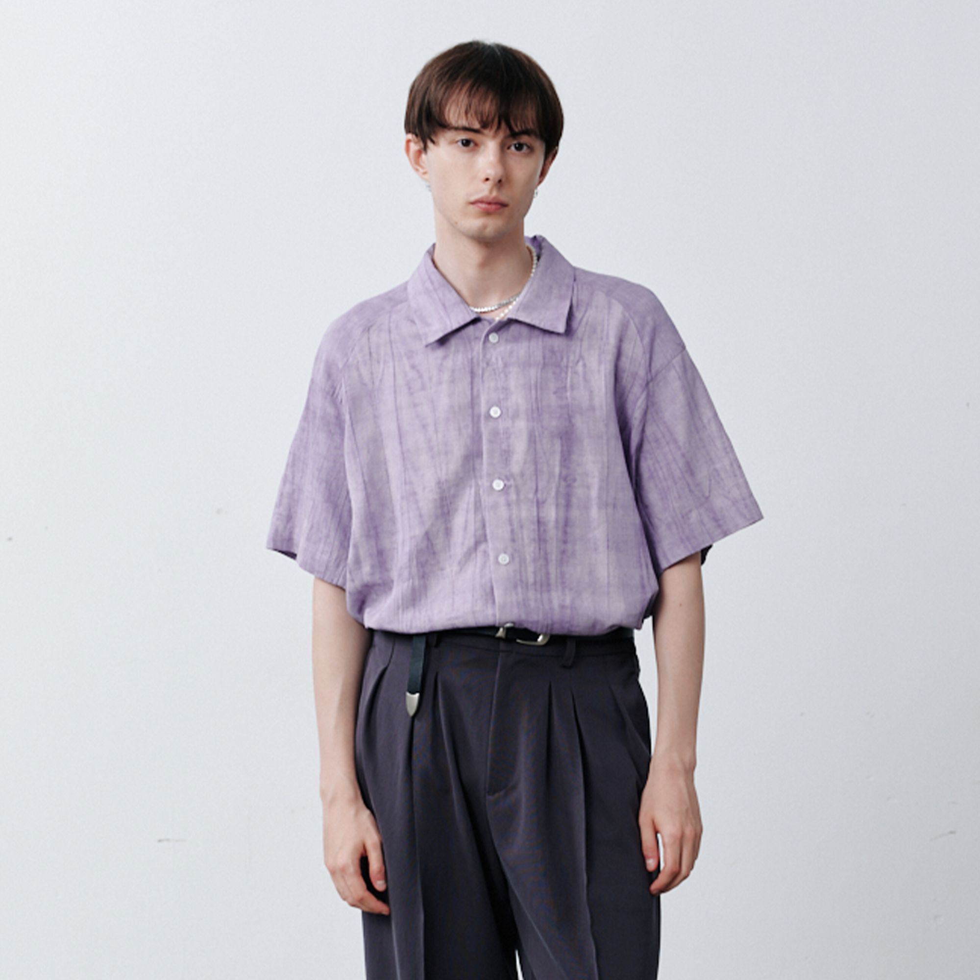 GRAINMUSTARD Crinkled Linen-Cotton Half Shirt, premium urban and streetwear designers apparel on PROJECTISR.com, GRAINMUSTARD