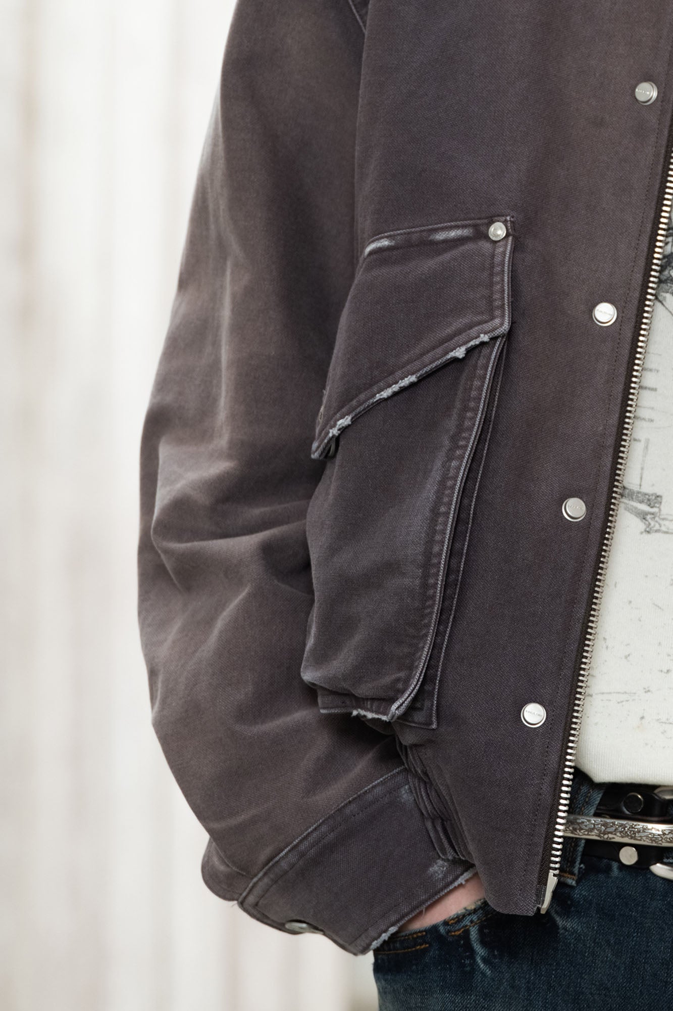 FACEONLAB Washed Gradient Utility Jacket Gray, premium urban and streetwear designers apparel on PROJECTISR.com, FACEONLAB