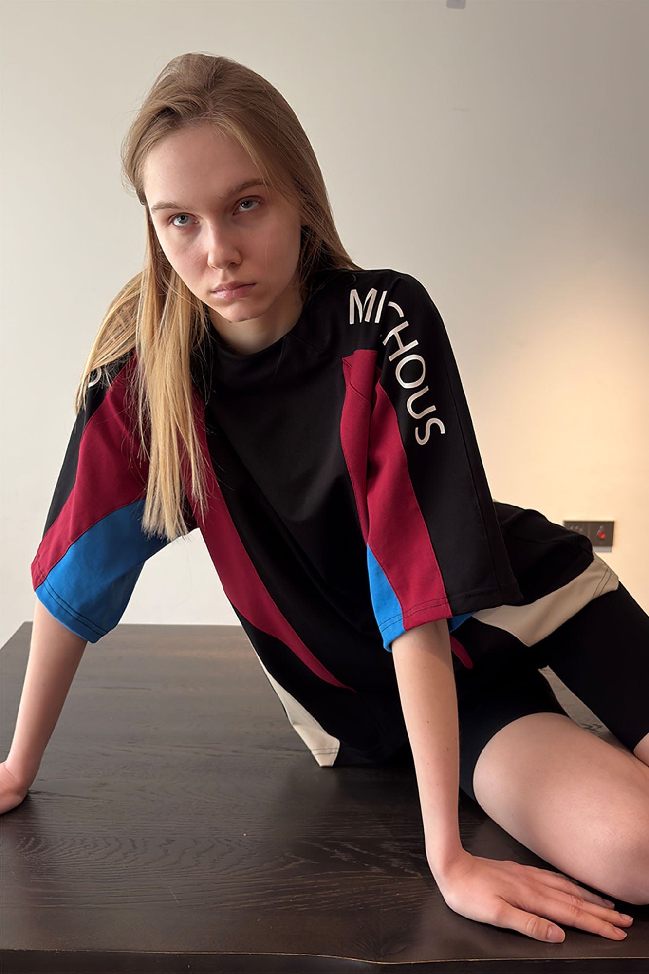 MIICHOUS Racing Contrast Panel Spliced Oversized T-Shirt