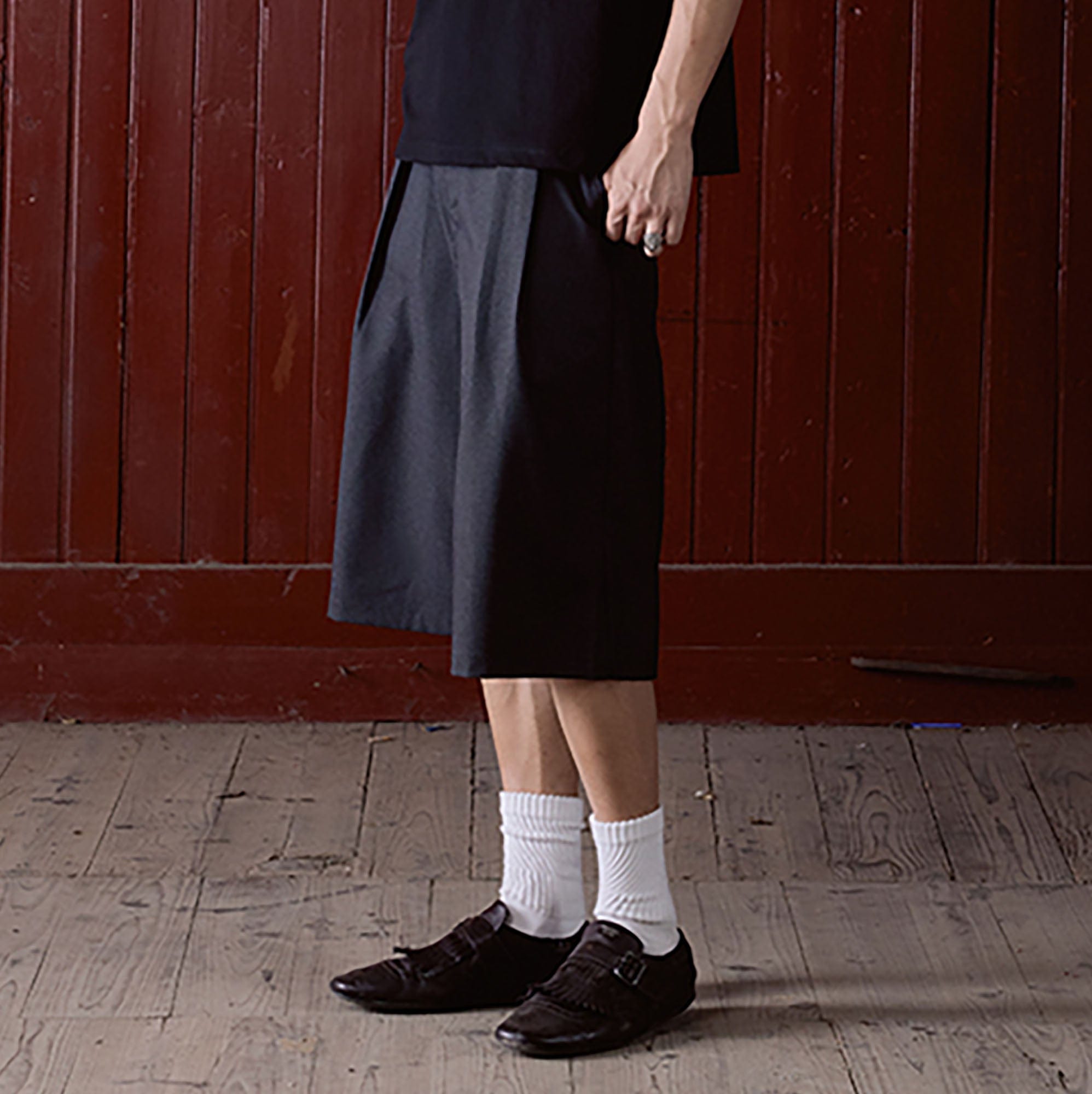 IN EXISTENCE Double-Pleated Mini Check Wide-Leg Shorts, premium urban and streetwear designers apparel on PROJECTISR.com, IN EXISTENCE