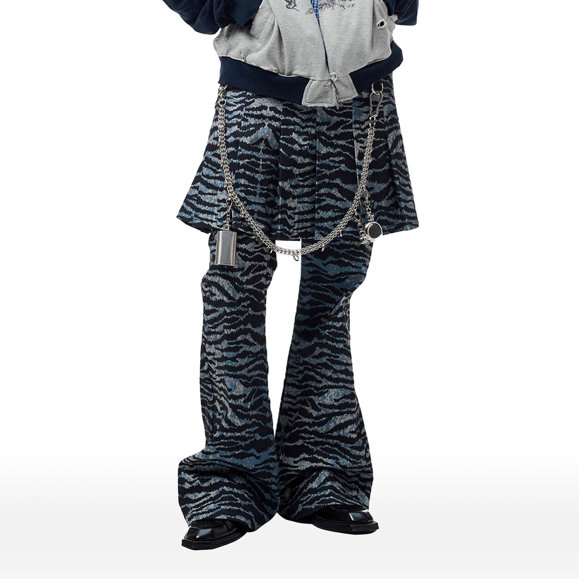 CYCYCY Punk Tiger-Stripe Detachable Pleated Flared Pants