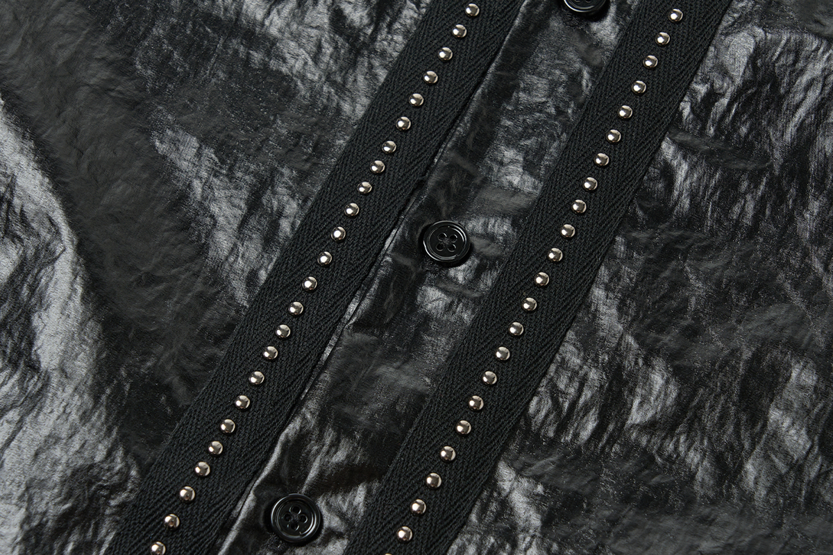 SAXGENWON Rivet Webbing Spliced Coated Long-Sleeve Shirt