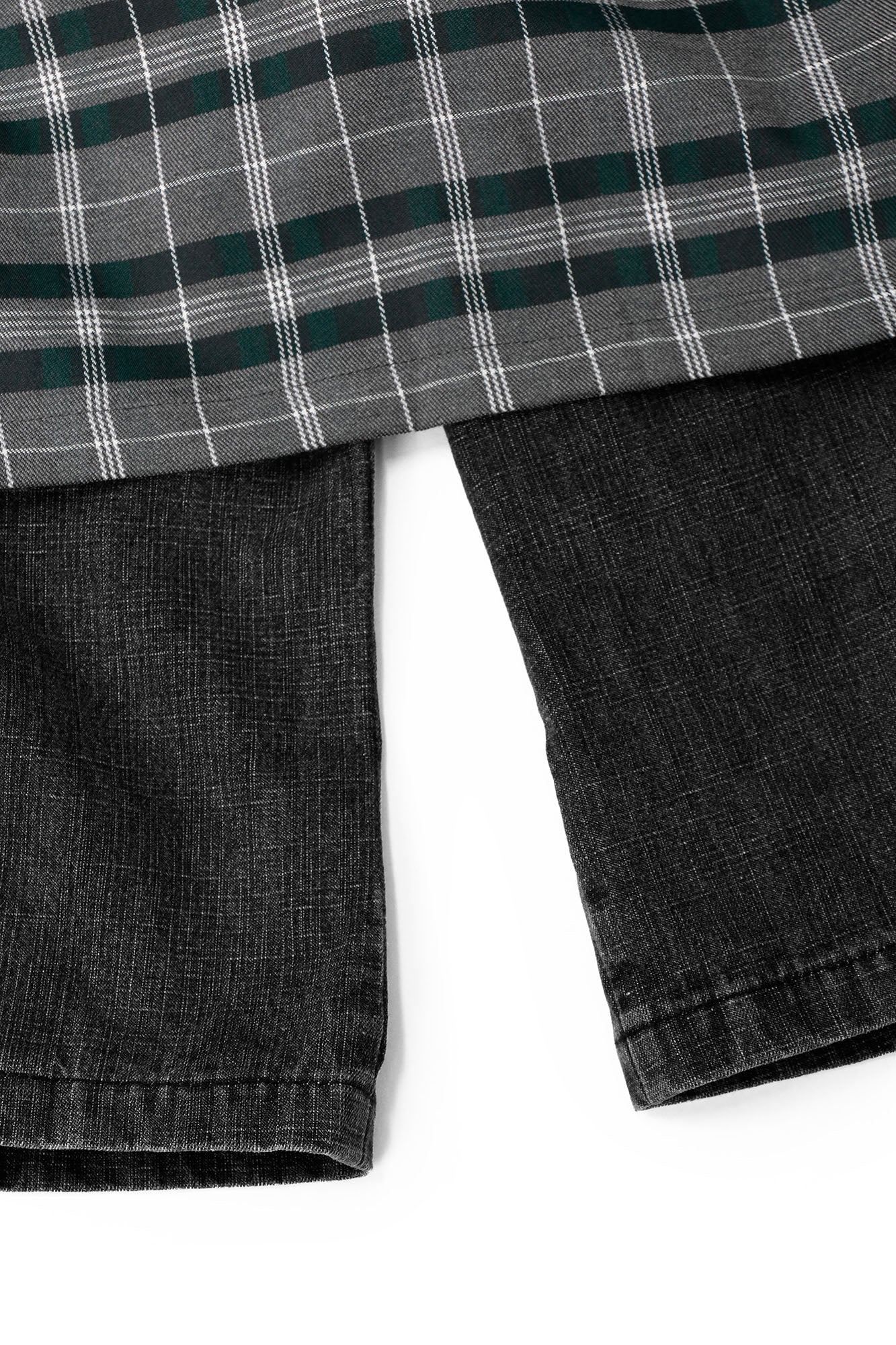 RELABEL Detachable Plaid Drape Oversized Denim Shorts, premium urban and streetwear designers apparel on PROJECTISR.com, RELABEL